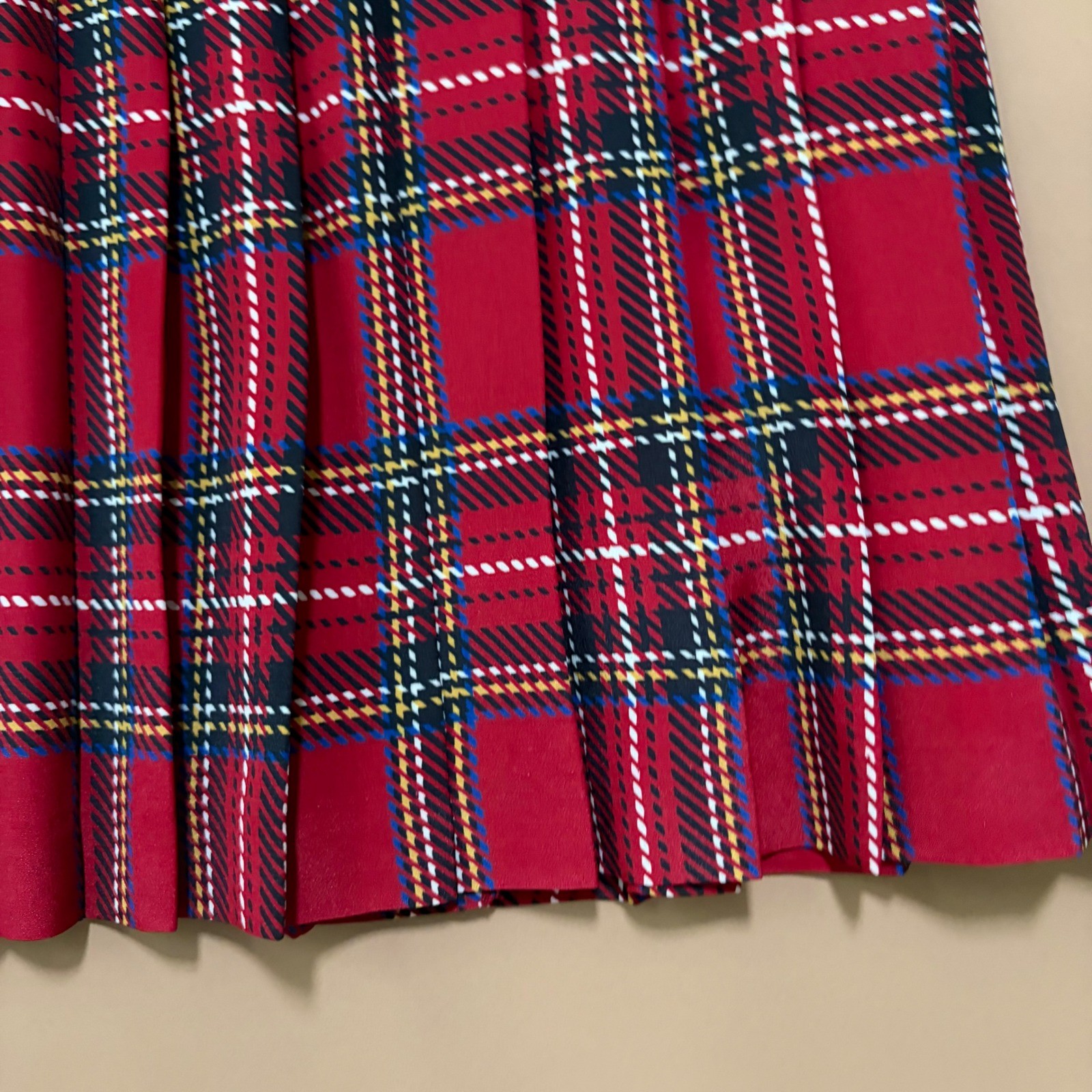Leslie Fay Vintage Red Plaid Midi Secretary Dress Belted Pleated 18WP Petite