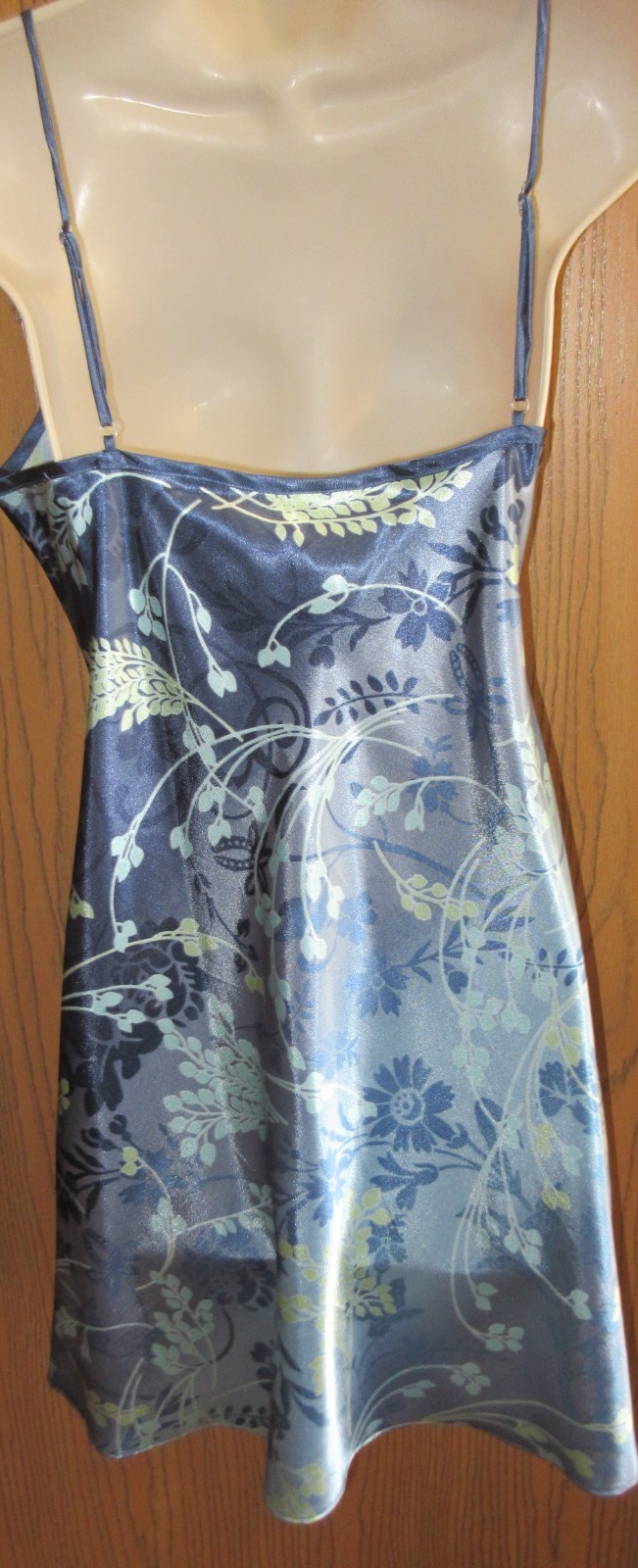 SECRET TREASURES SMOKEY BLUE floral COTTAGE CORE 100% SATIN GLOSSY nightgown L