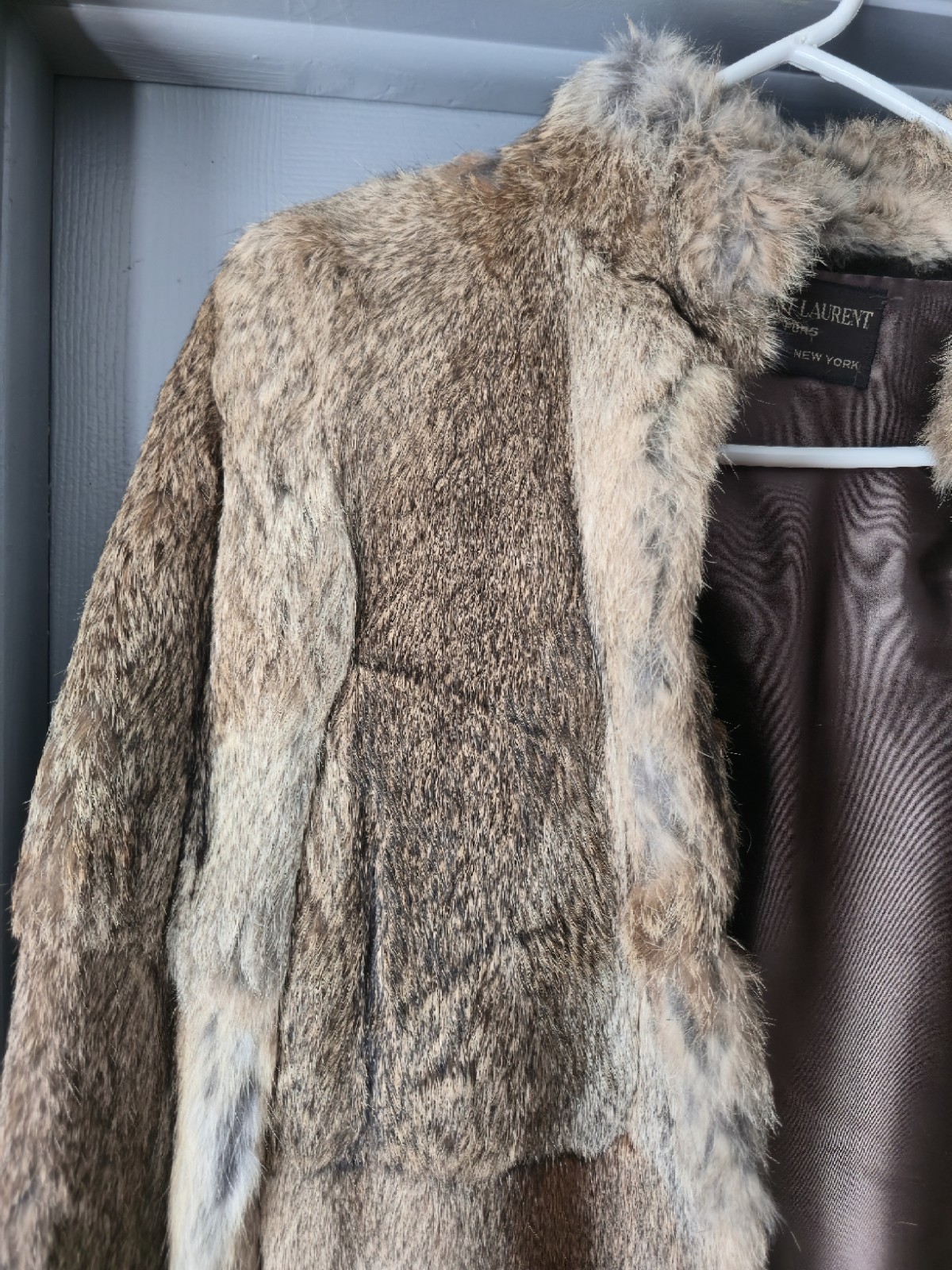 Jacques Saint Laurent Brown Beige Fur Coat Women’s Regular Paris New York Style