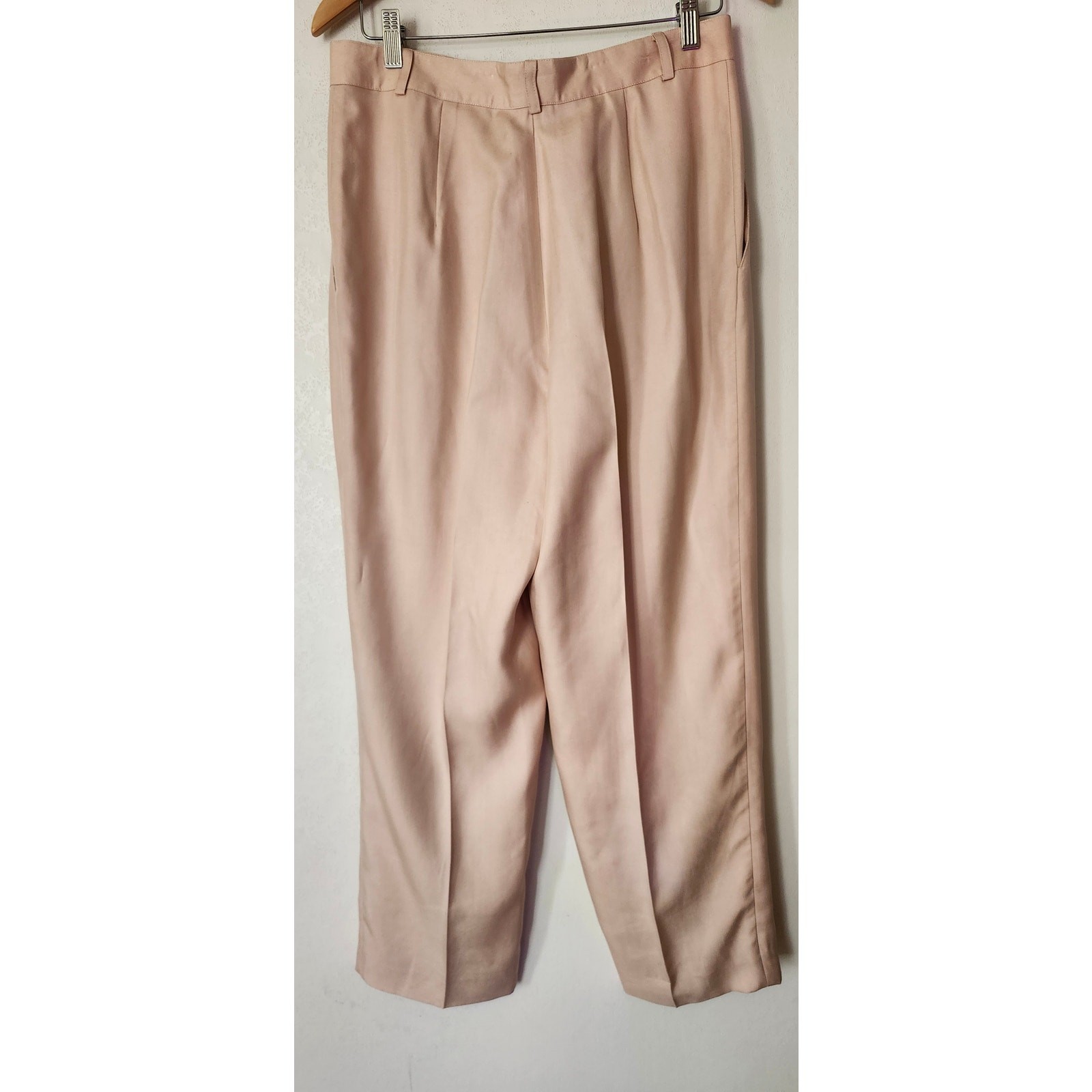 Vintage Starington 100% Silk 2 Pc Blush Pink Set Straight Leg Pants Blouse 10 12