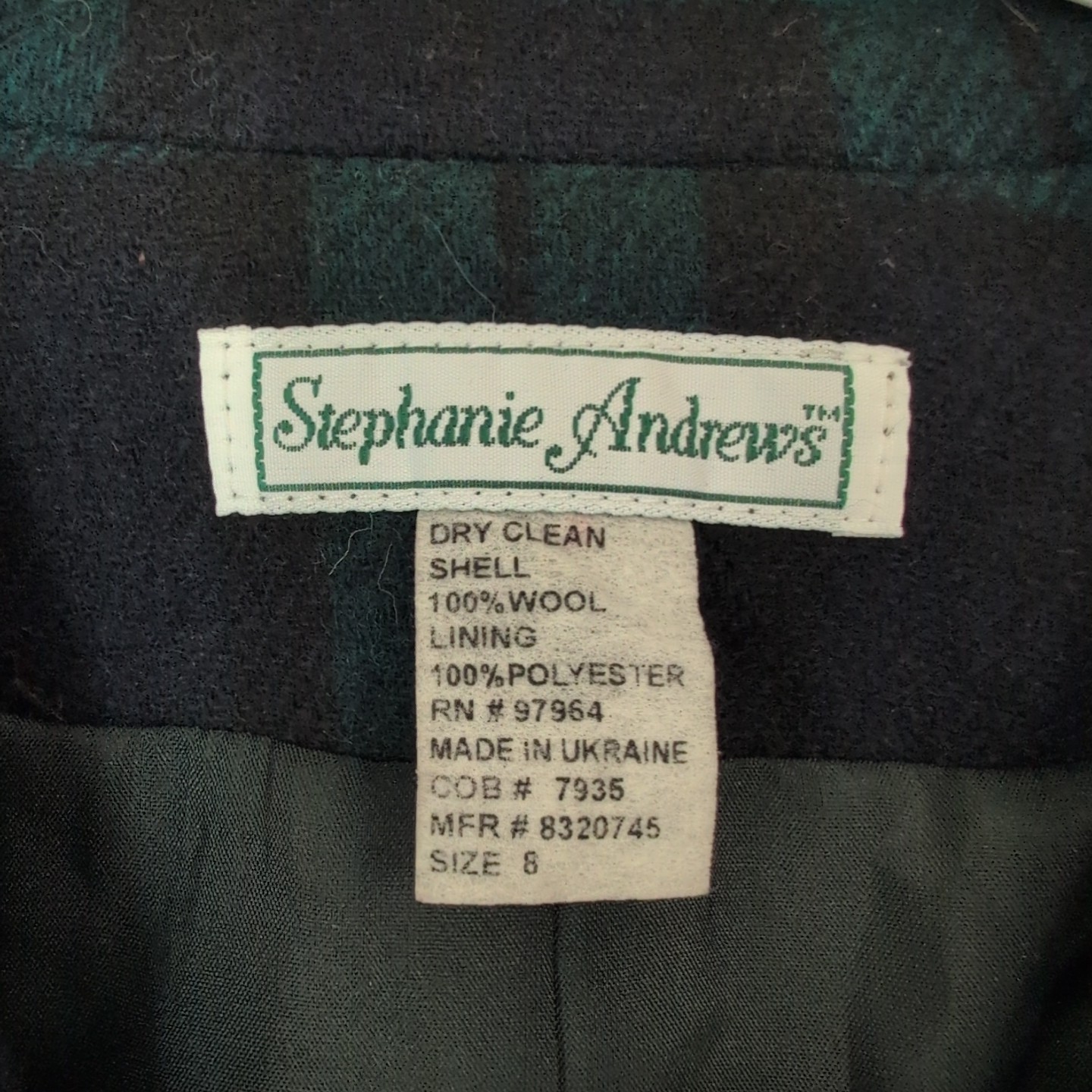 Vintage wool blazer M blue Green Plaid Shoulder Pads grunge goblin indie 80s 90s
