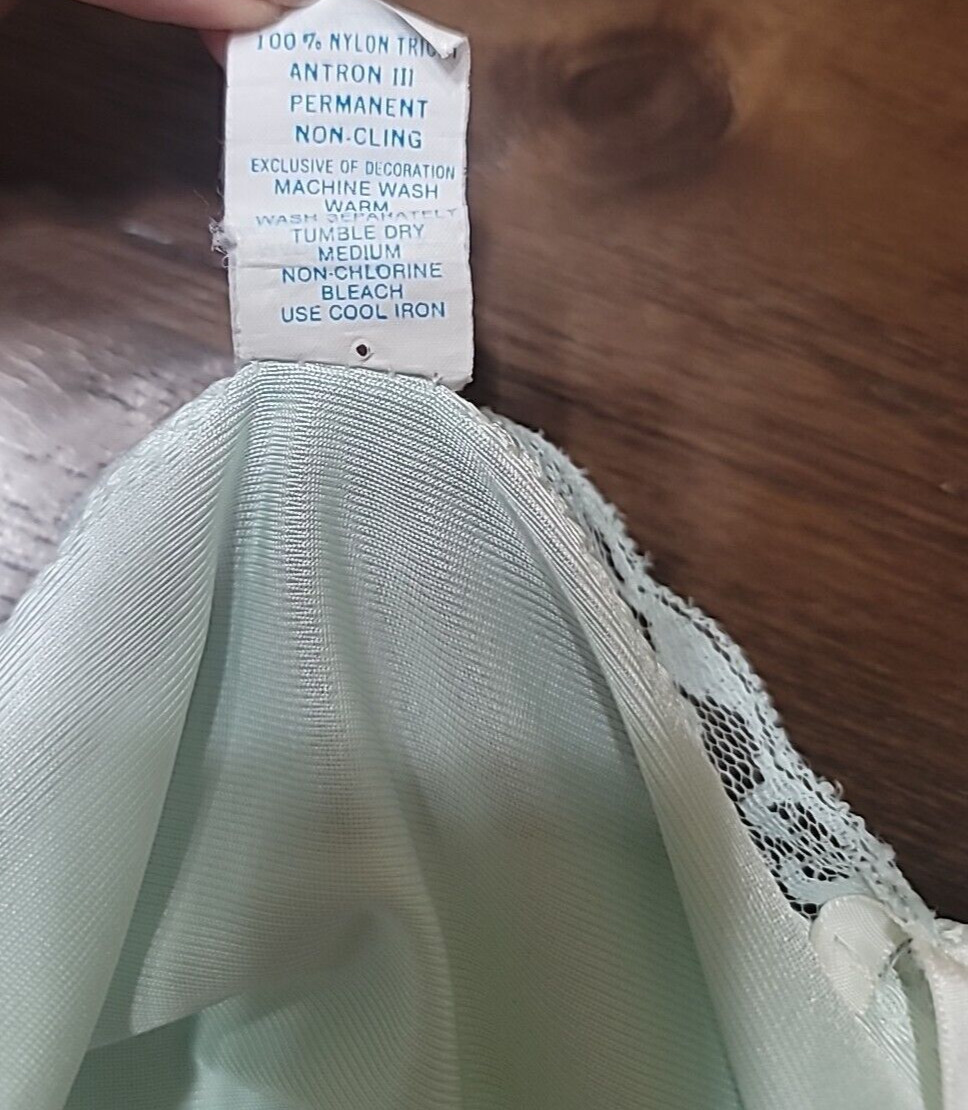 Vtg Sliperfection Full Slip Dress Lingerie Mint Non Cling Nylon Lace 34 READ