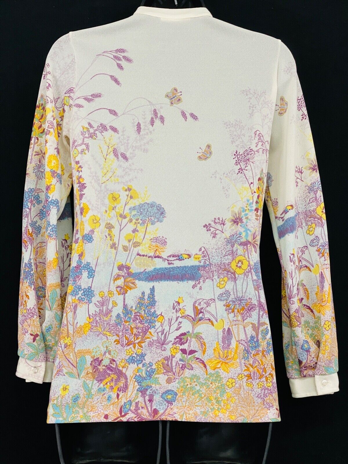 Vintage 1970s white floral blouse novelty print shirt top long sleeve deadstock