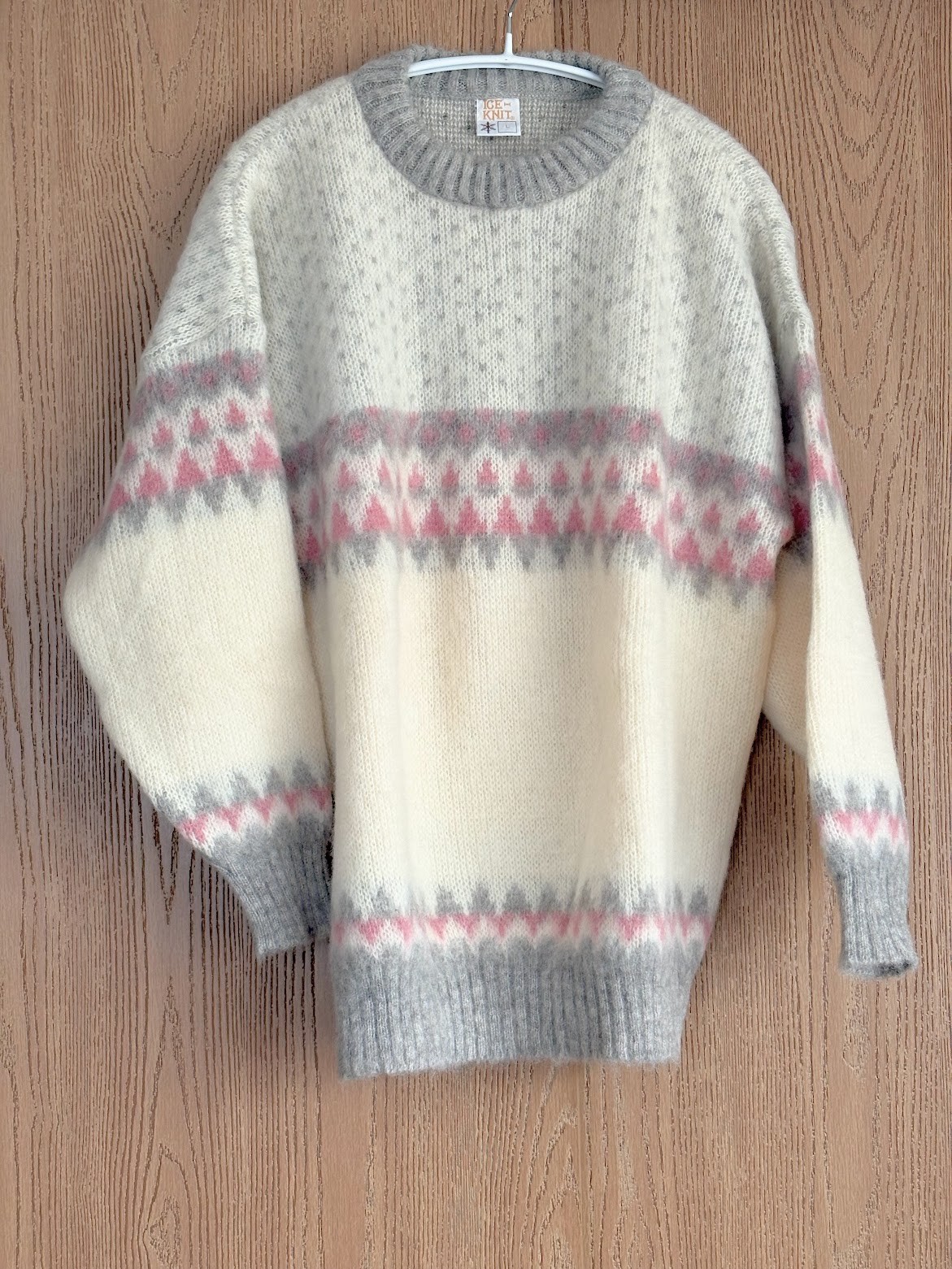 VTG 1970s 80’s Pink Pastel Sweater Ice-Knit New Wool Sweater fuzzy soft SZ LG