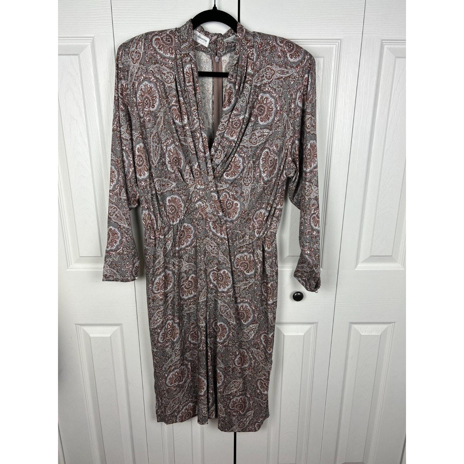 Liz Claiborne Paisley Midi Dress Vintage Boho Dark Academia Gray Rayon M 8/10