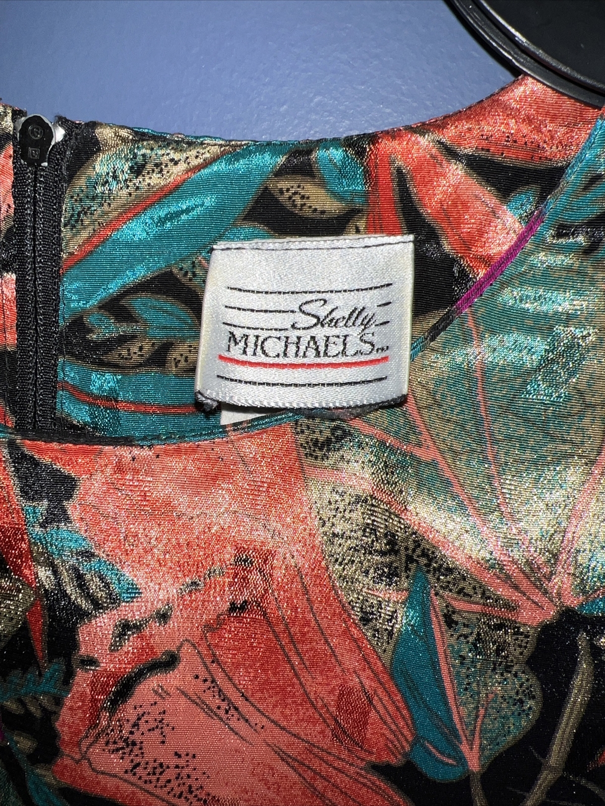 11, 12 Dress, Polyester Secretary 1980’s, Shelly Michaels, Tropical, Pleated Ski