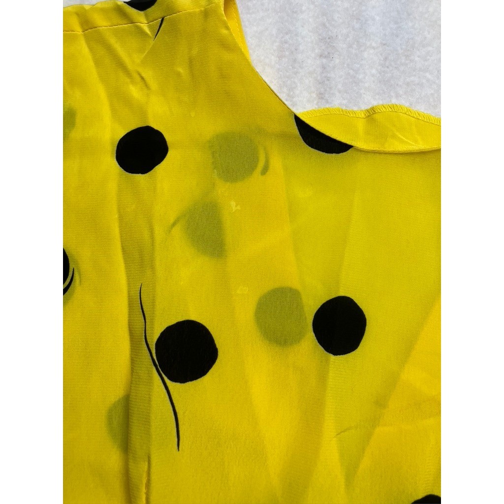 Sterling Silver Vintage Yellow Polka Dot Ruffle Hem Midi Dress Womens 0/2 80s 90