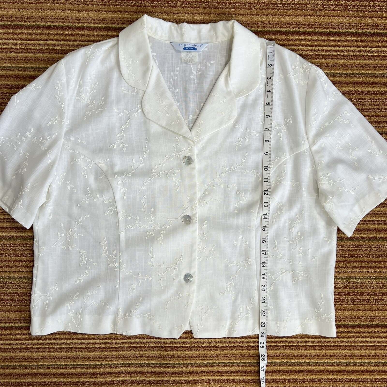 Linen Look Skirt Suit Woman’s 1X White Embroidered Flowers Usa Made VTG Retro