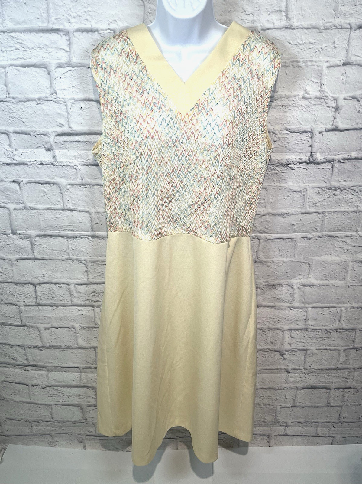 Vintage Preferred Fashion 2 Piece Dress &Jacket Set Yellow Chevron Knit M/L 80’s