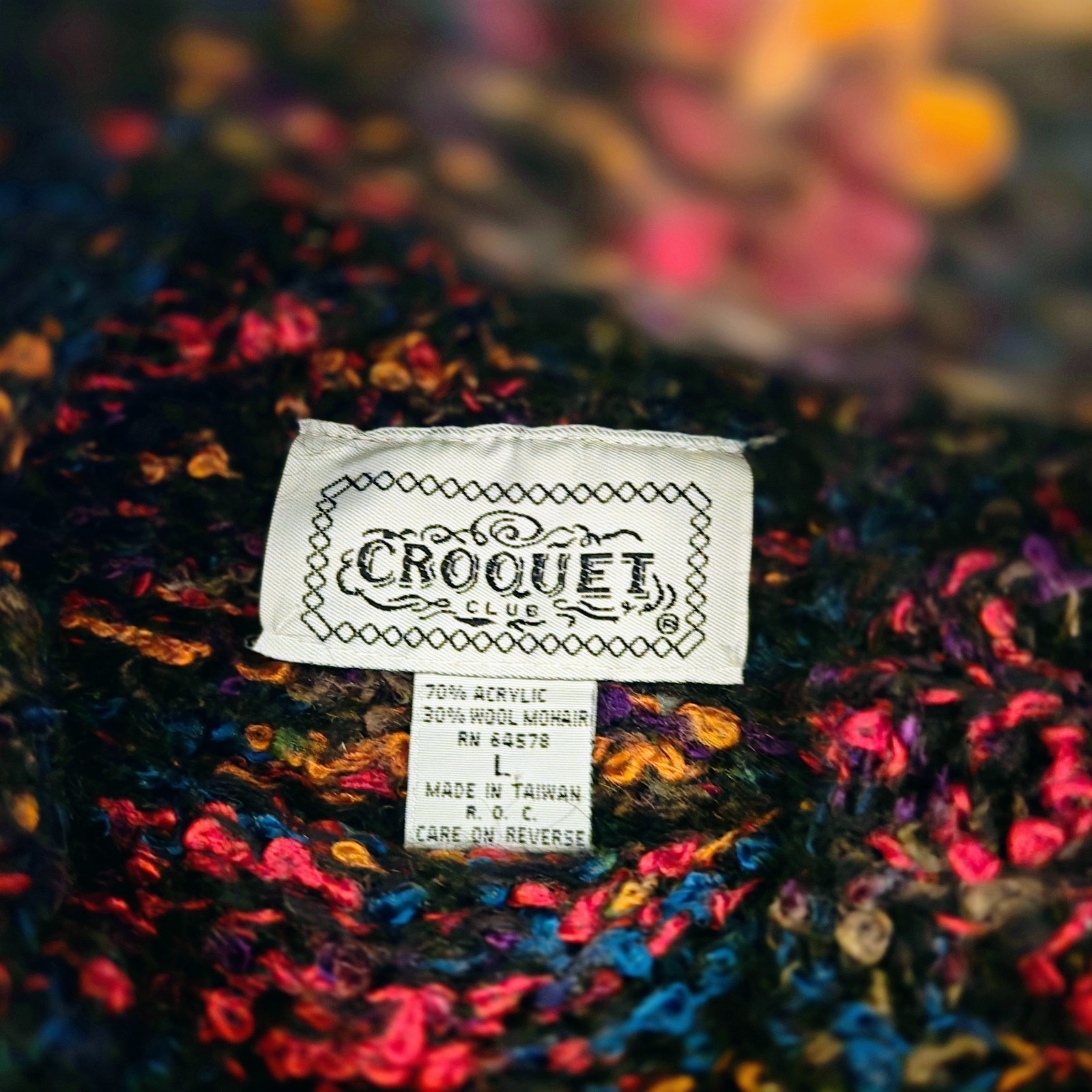 Vintage Croquet Club Colorful Wool Blend Turtleneck L Sweater
