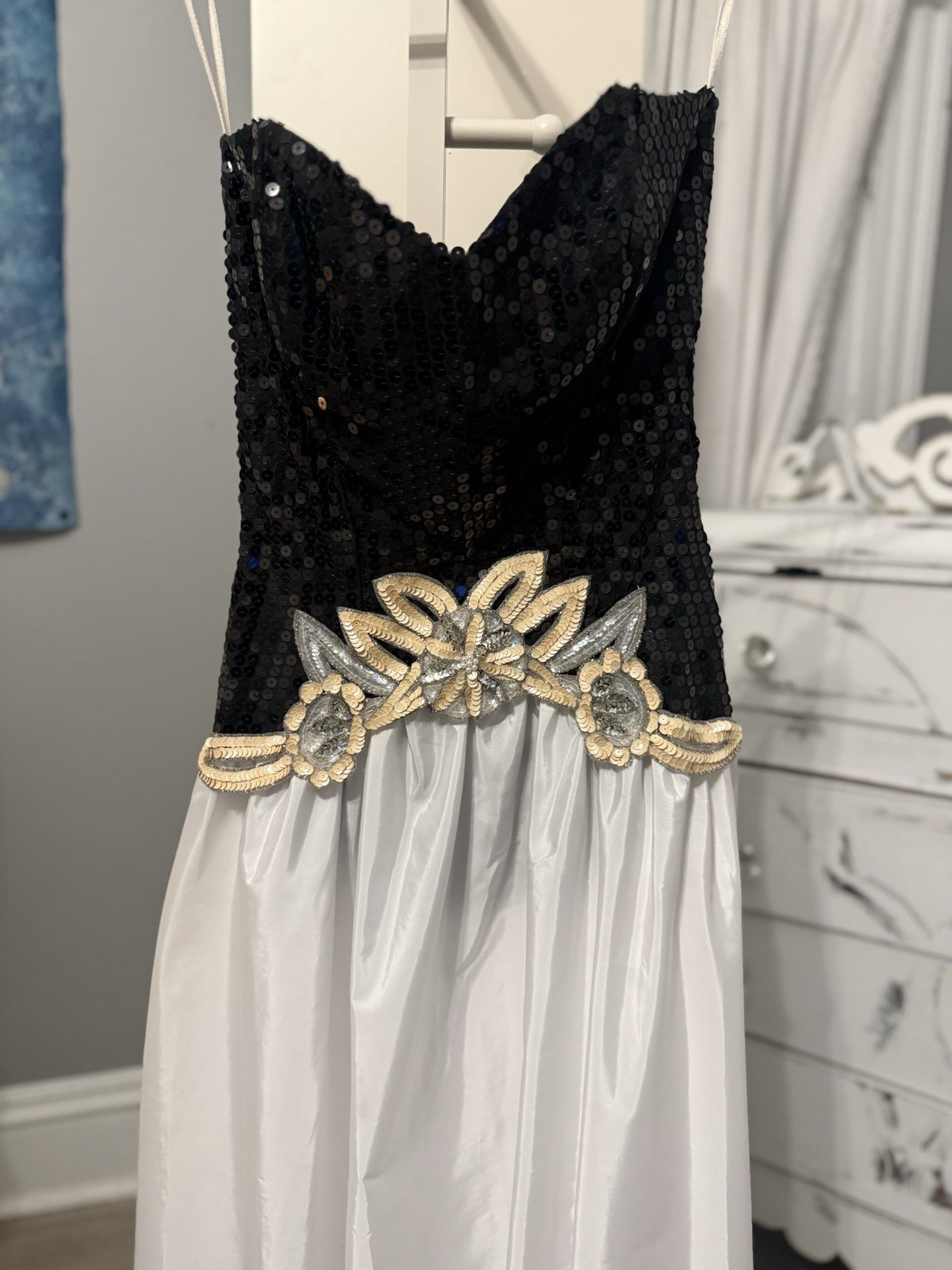 Vintage Black And White Sequin Corset Dress with Good and silver overlay