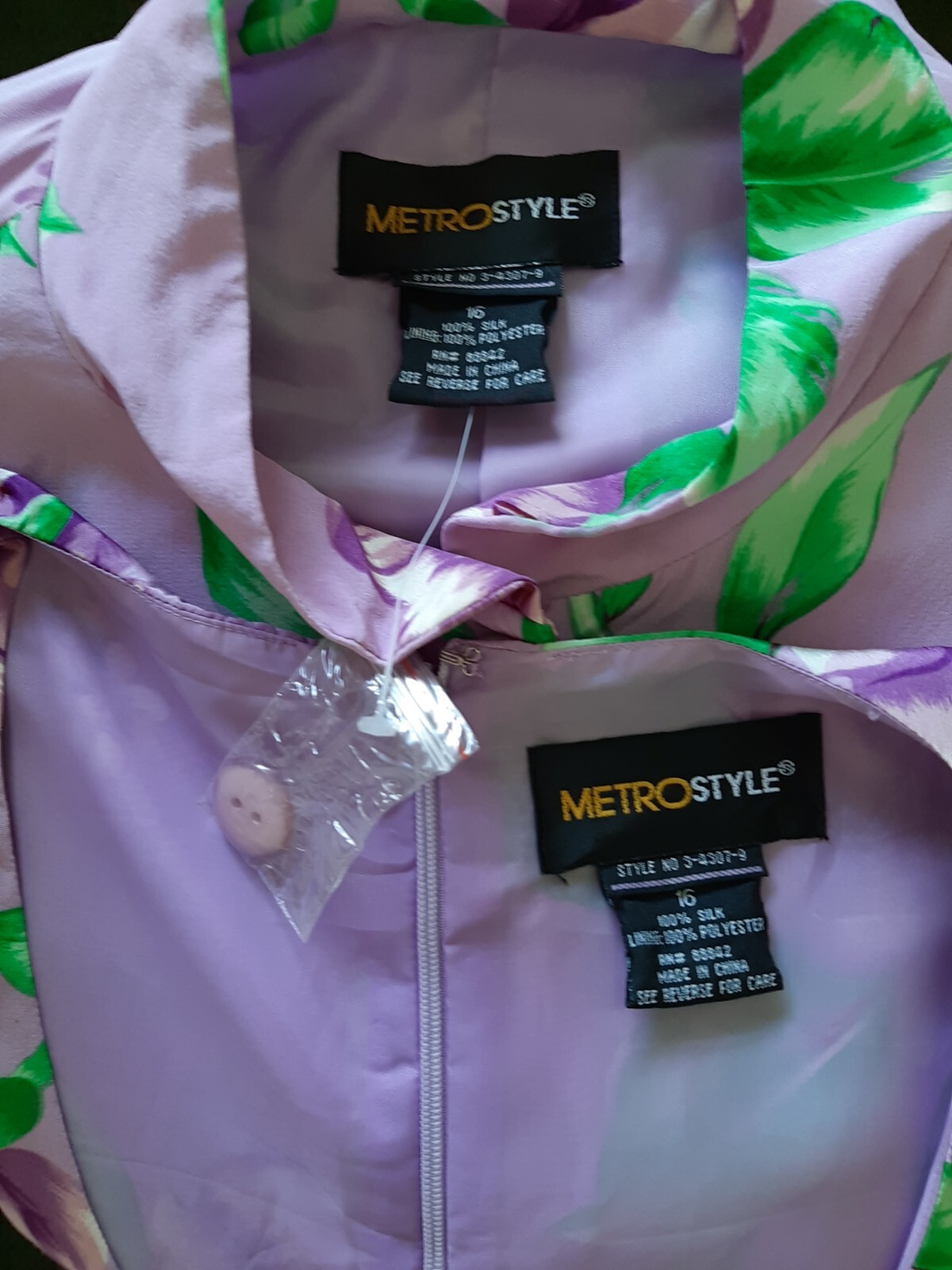 METRO STYLE Purple Floral 100% Silk Dress Jacket Set 2 Piece set Size 16 Size XL