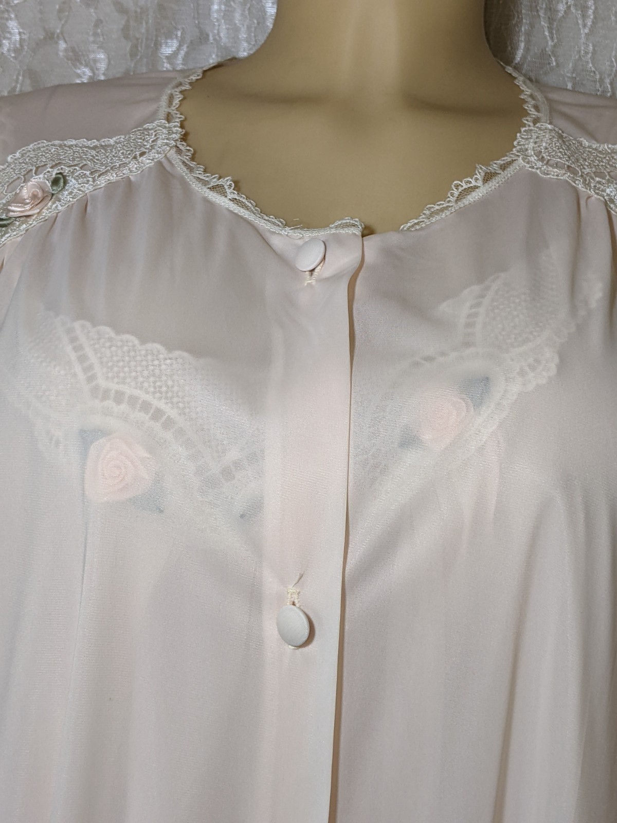 Vintage Lorraine Soft Pink Lightweight Lingerie Dress Nightgown Robe Set L