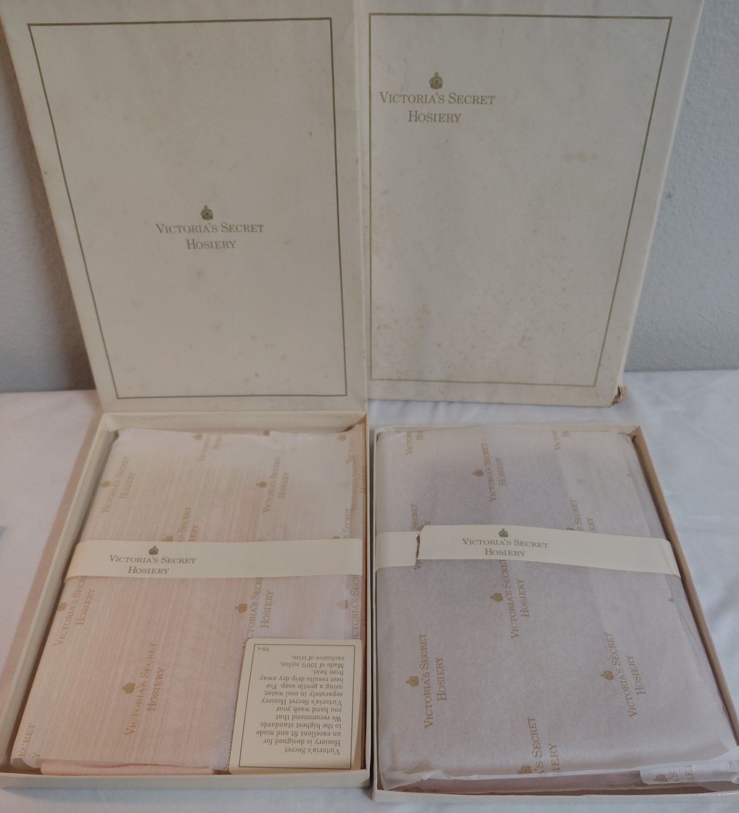 Vintage Lot of 2 Victoria’s Secret Boxed Stockings Pink / Rose Size Large Vtg