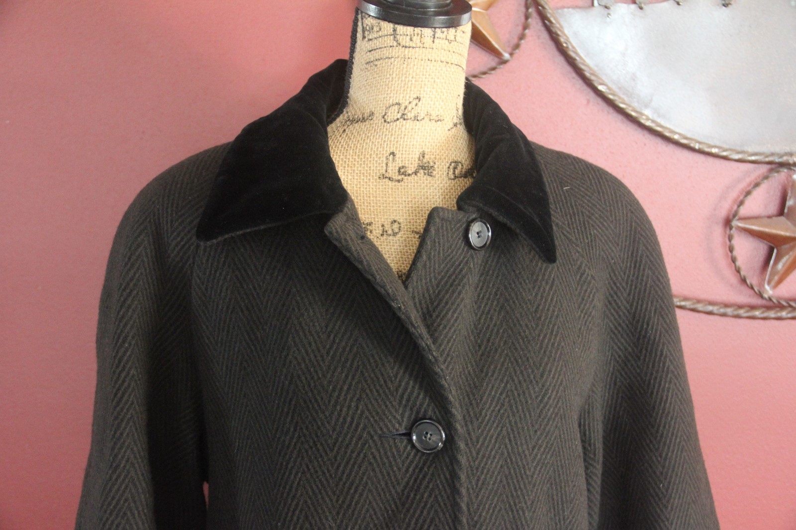 Fleet Street Trench Wool Women Vintage Sz 12 Large Jacket Coat Black Winter Fall
