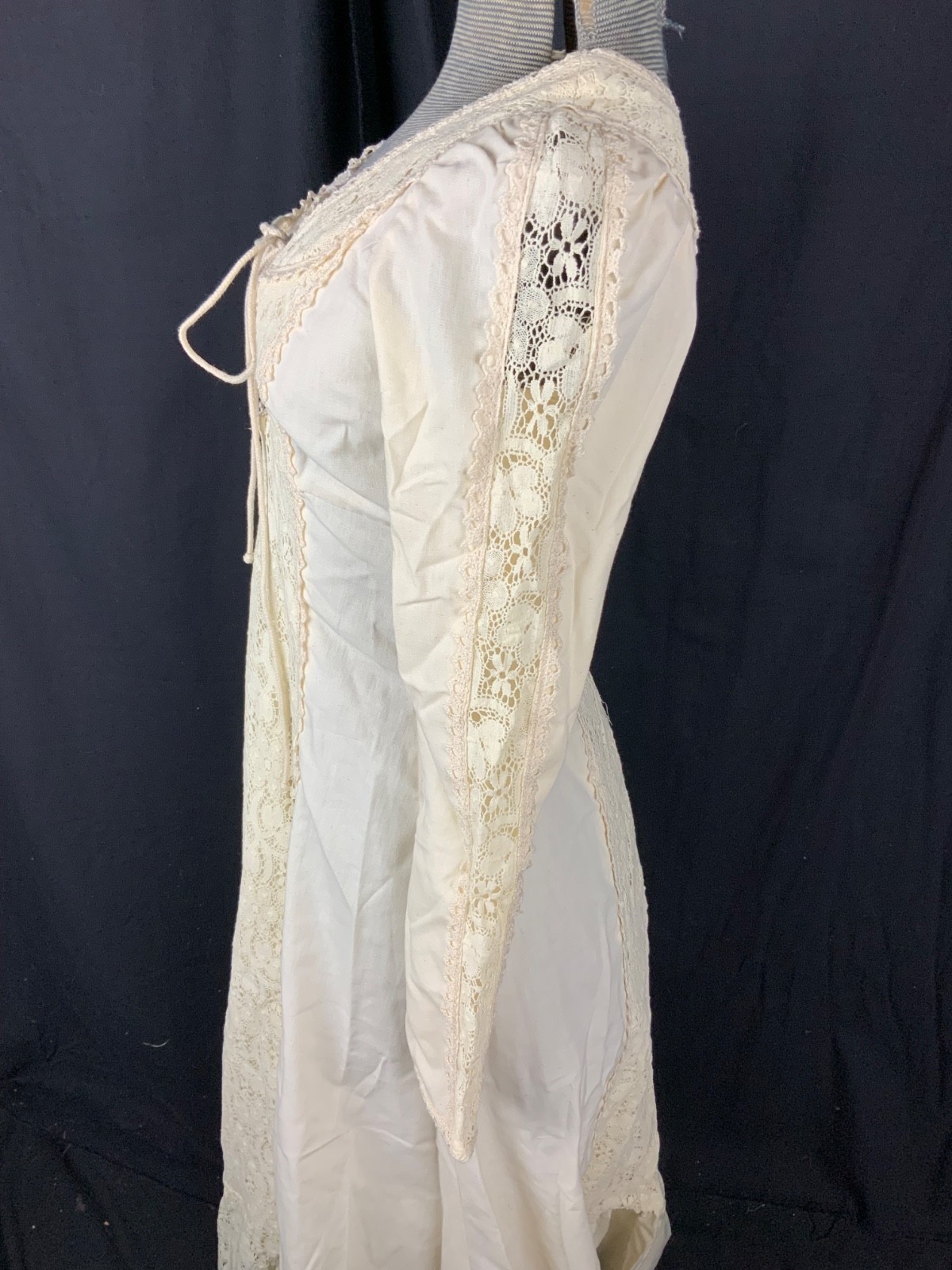 GUNNE SAX BY JESSICA Vtg 60s Ivory Lace Prairie BLACK LABEL Dress-Bust 33/2XS