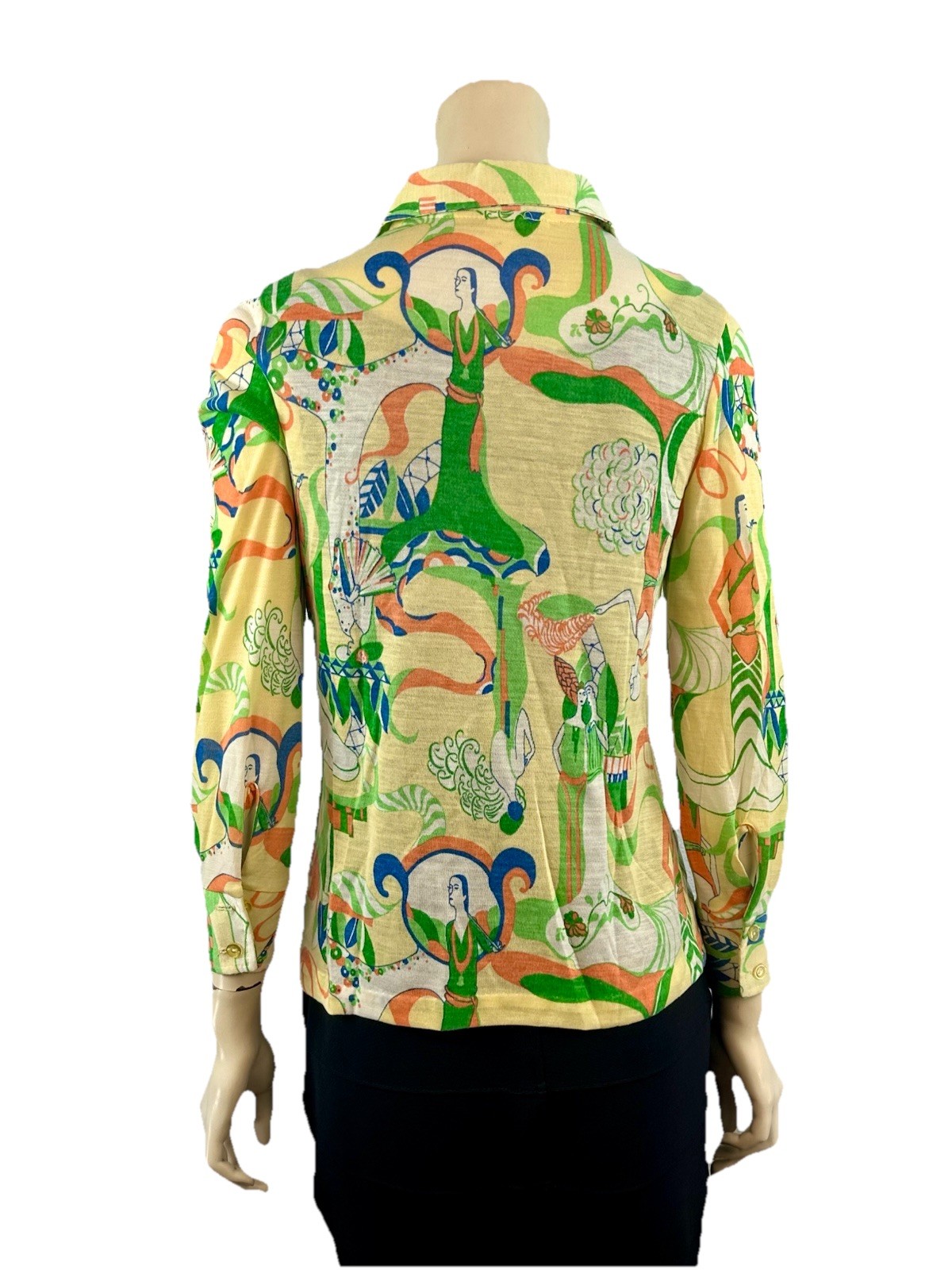 Langtry Ltd Vintage 70’s Womens Hippy Chic Print Long Slv blouse Size Small