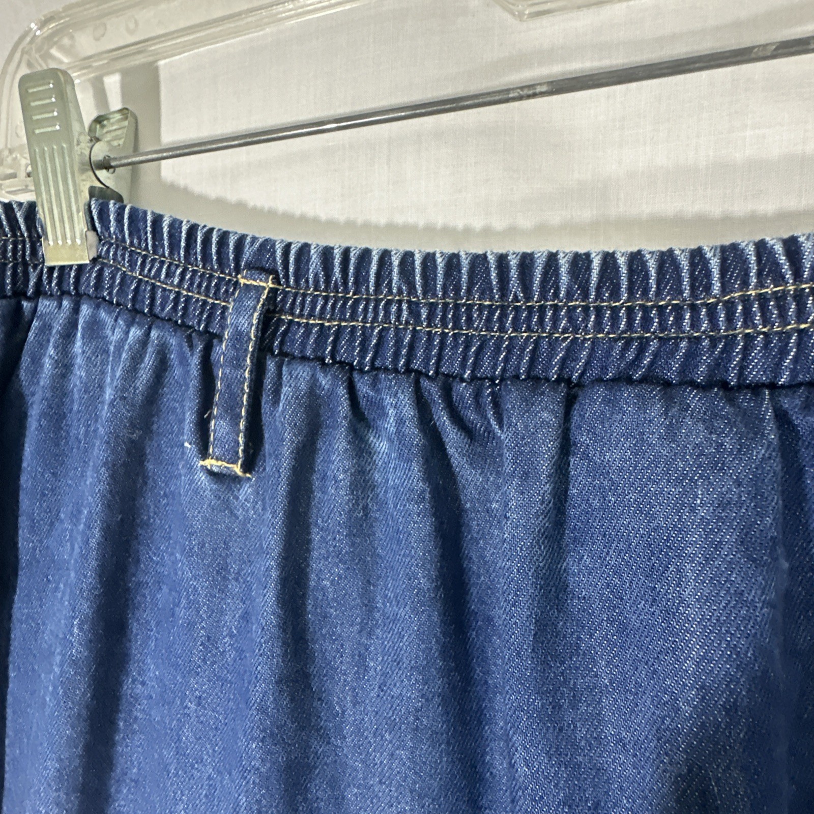 Vtg Y2K Maxi Denim Chambray Skirt Sz XL Elastic Back Belt Loops Med Stone Wash