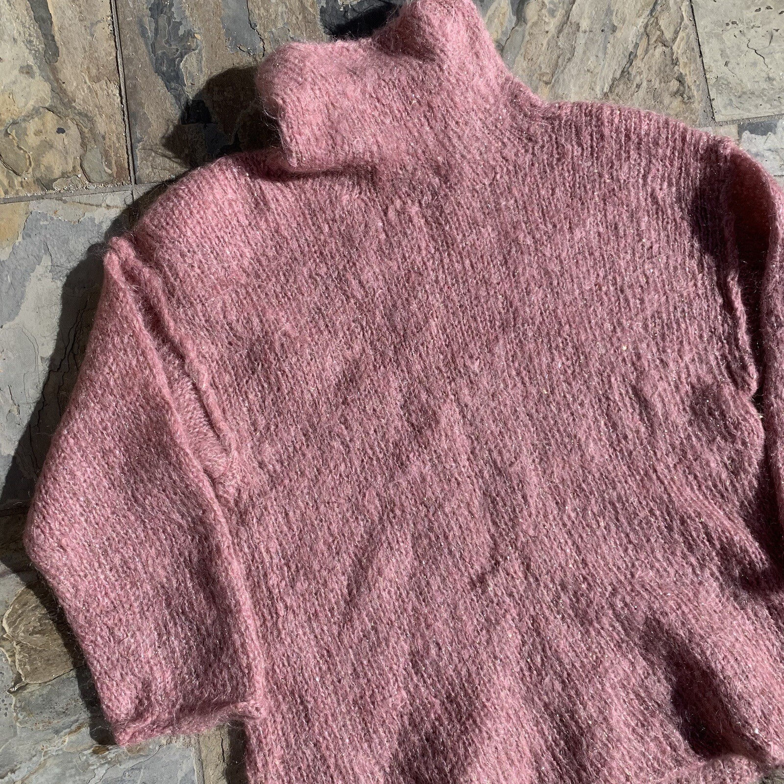 Vintage 80s 90s Carole Little Pink & Gold Thread mohair pullover sweater sz m