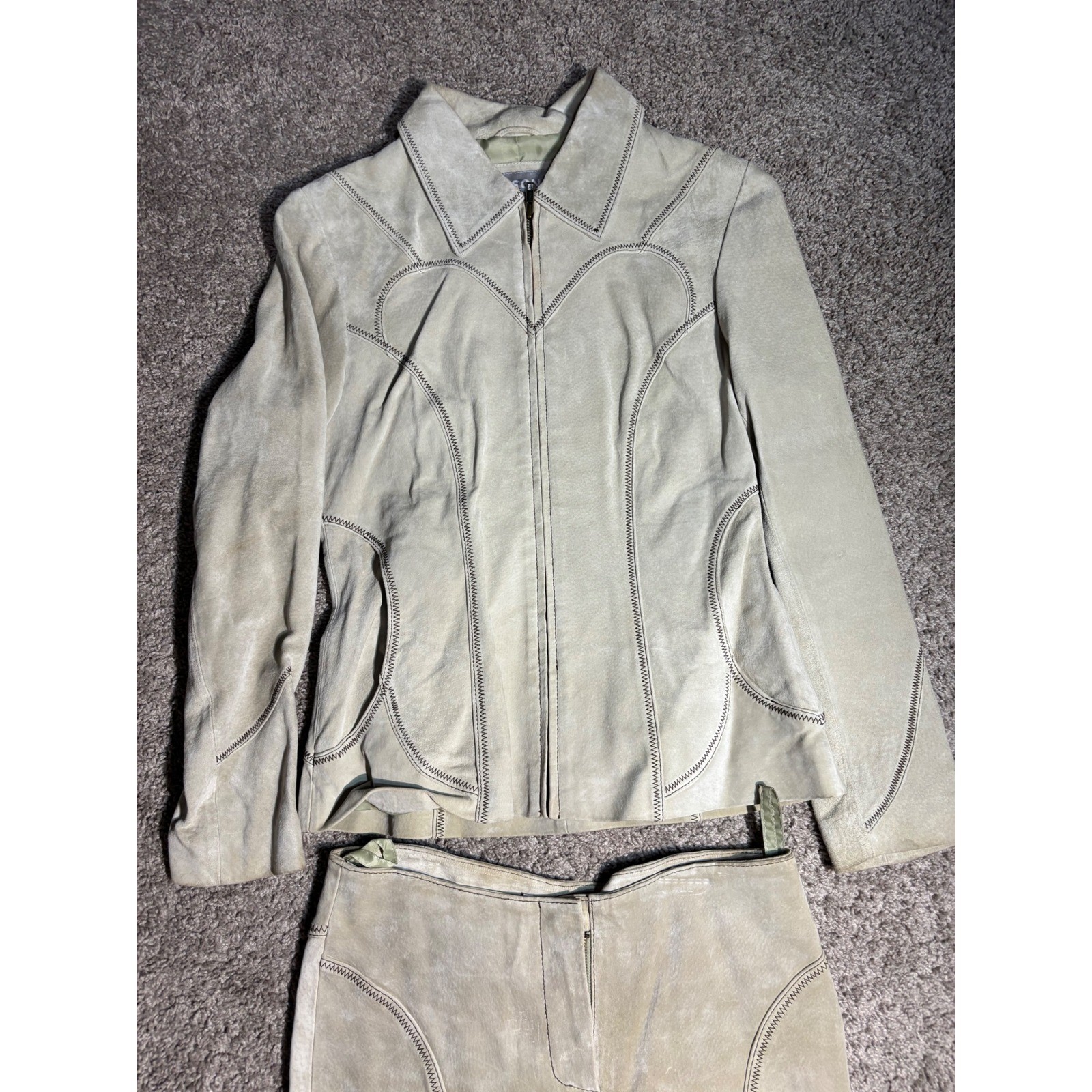 Wilsons Leather Maxima Suede Jacket and PantsSet Vintage Western Sage Green 2 XS