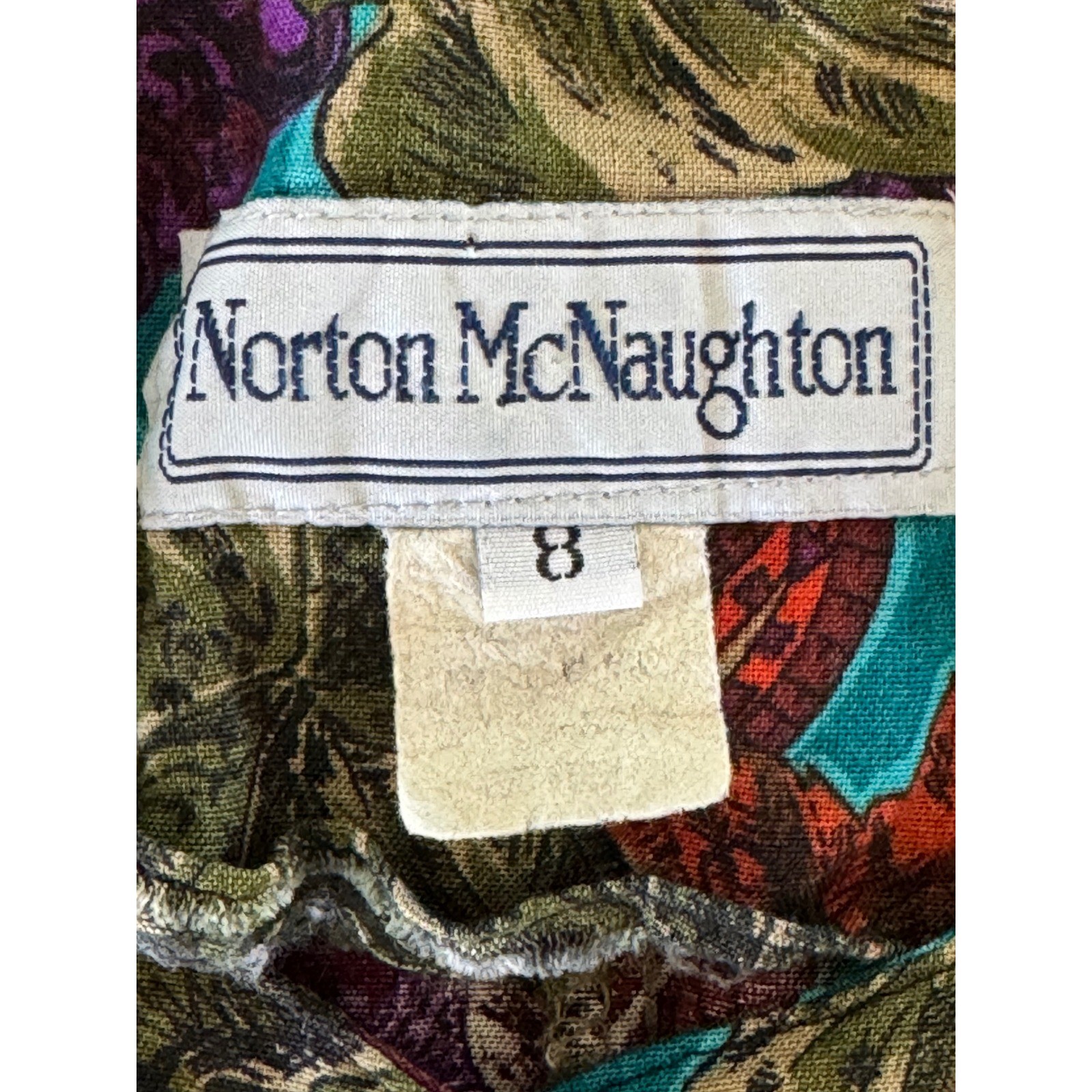 Norton McNaughton Blouse Women 8 Teal Purple Vintage 90s Grape Paisley Botanical