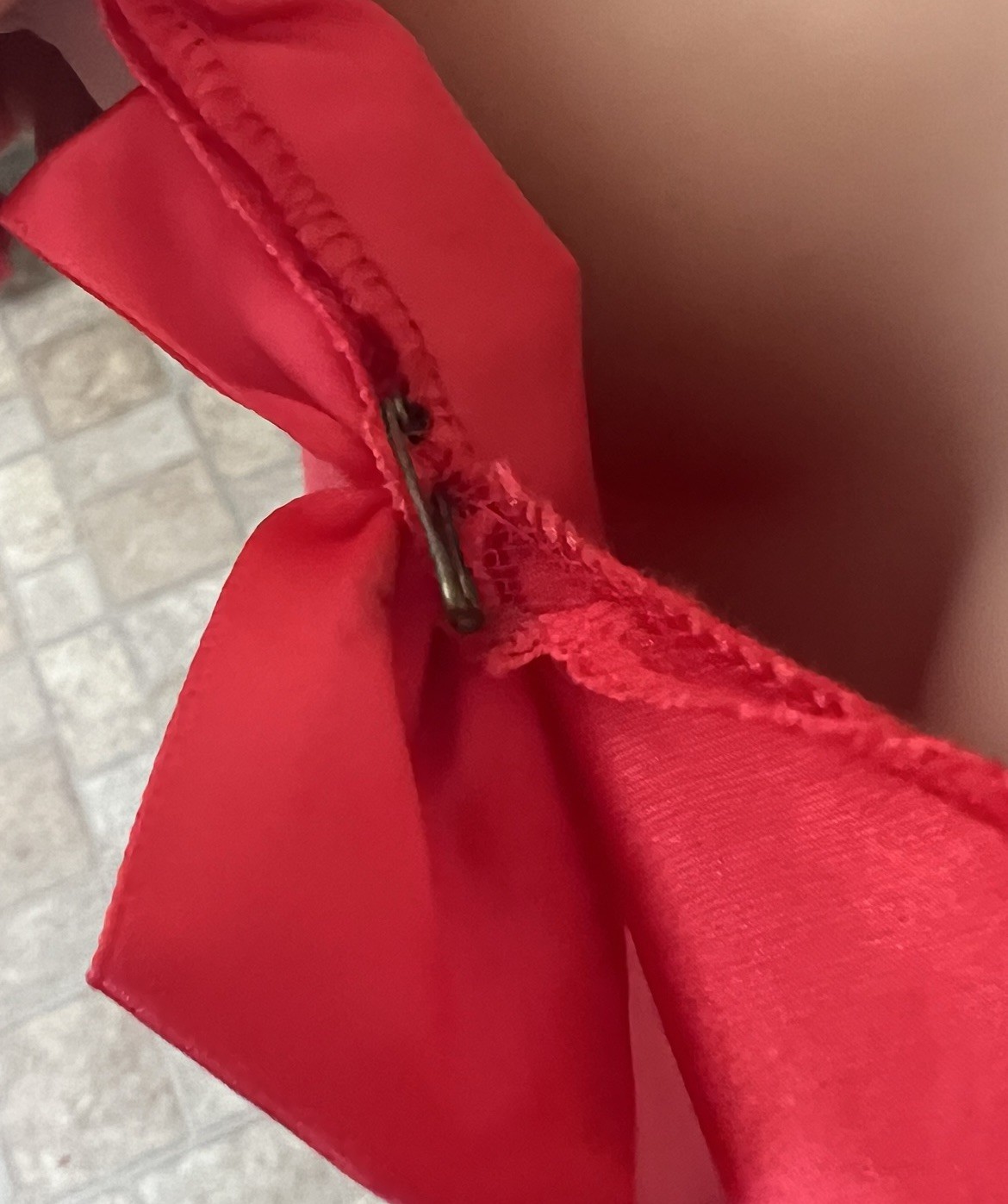 Vintage Lady Manhattan Red Lace Trim Bow Size LARGE 40 USA Pin Up Sexy Chemise