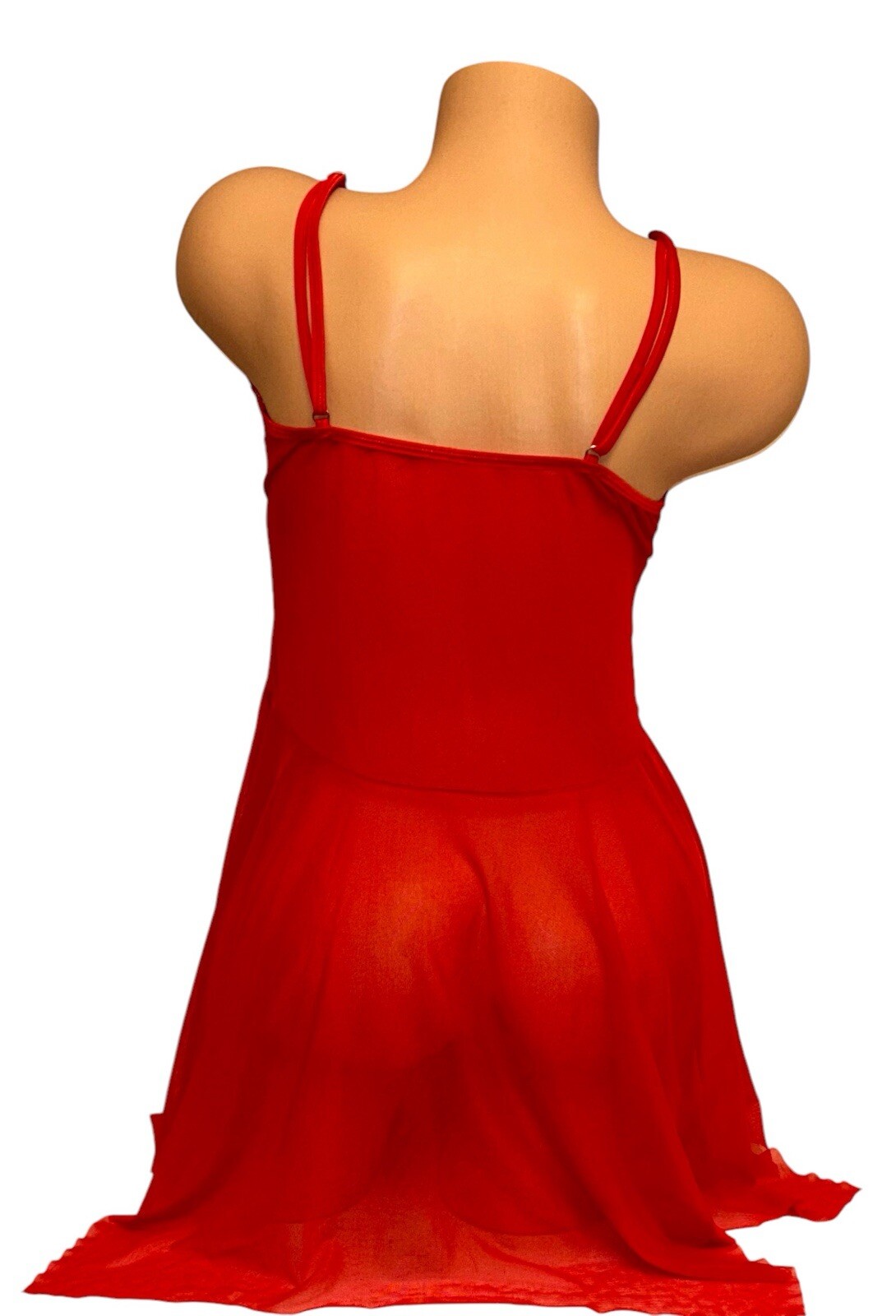 Vintage Red Shiny Sheer Peek A Boo Front Lace Nightie Womens XL NOS