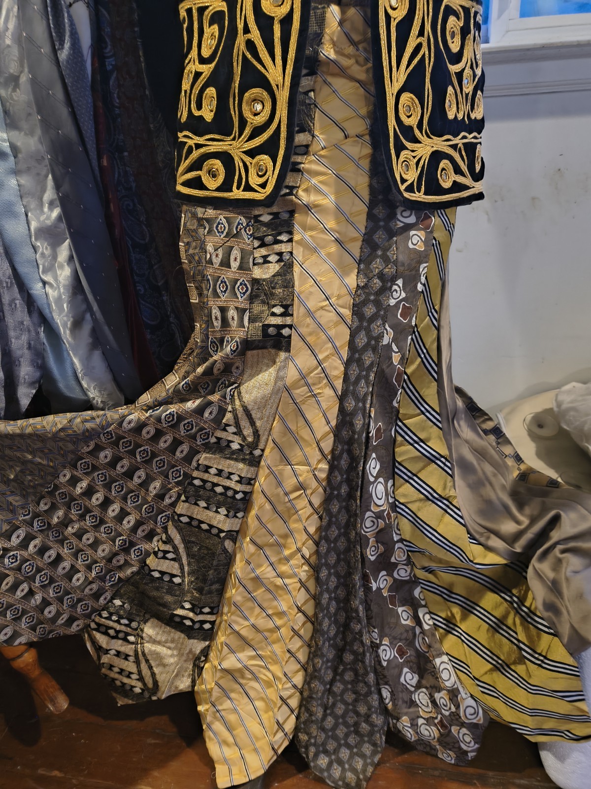 UPCYCLED Handmade Necktie Long Skirt Golden Theme