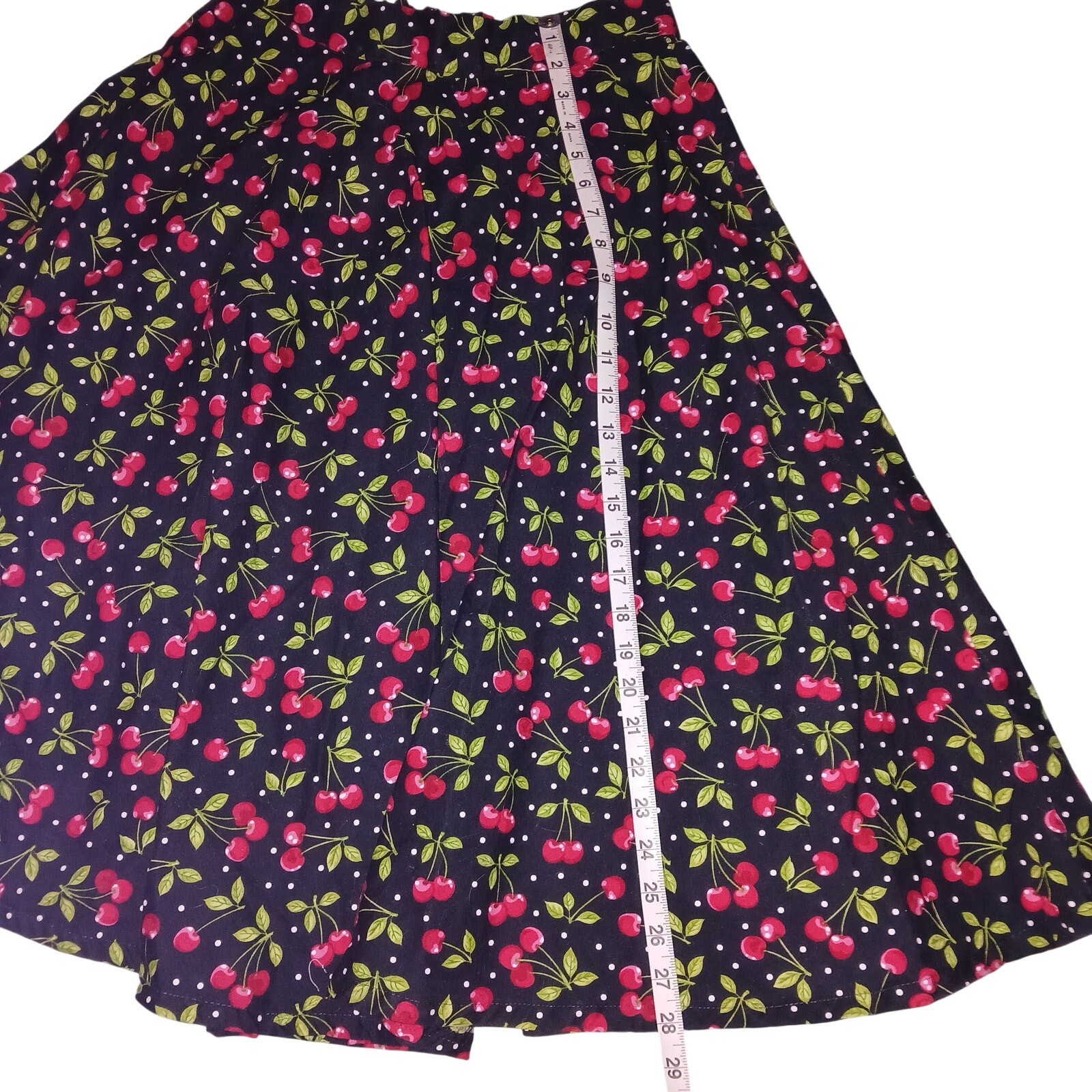 Vintage 50’s Style Retro Cherry Print Circle Skirt Handmade Unbranded Black