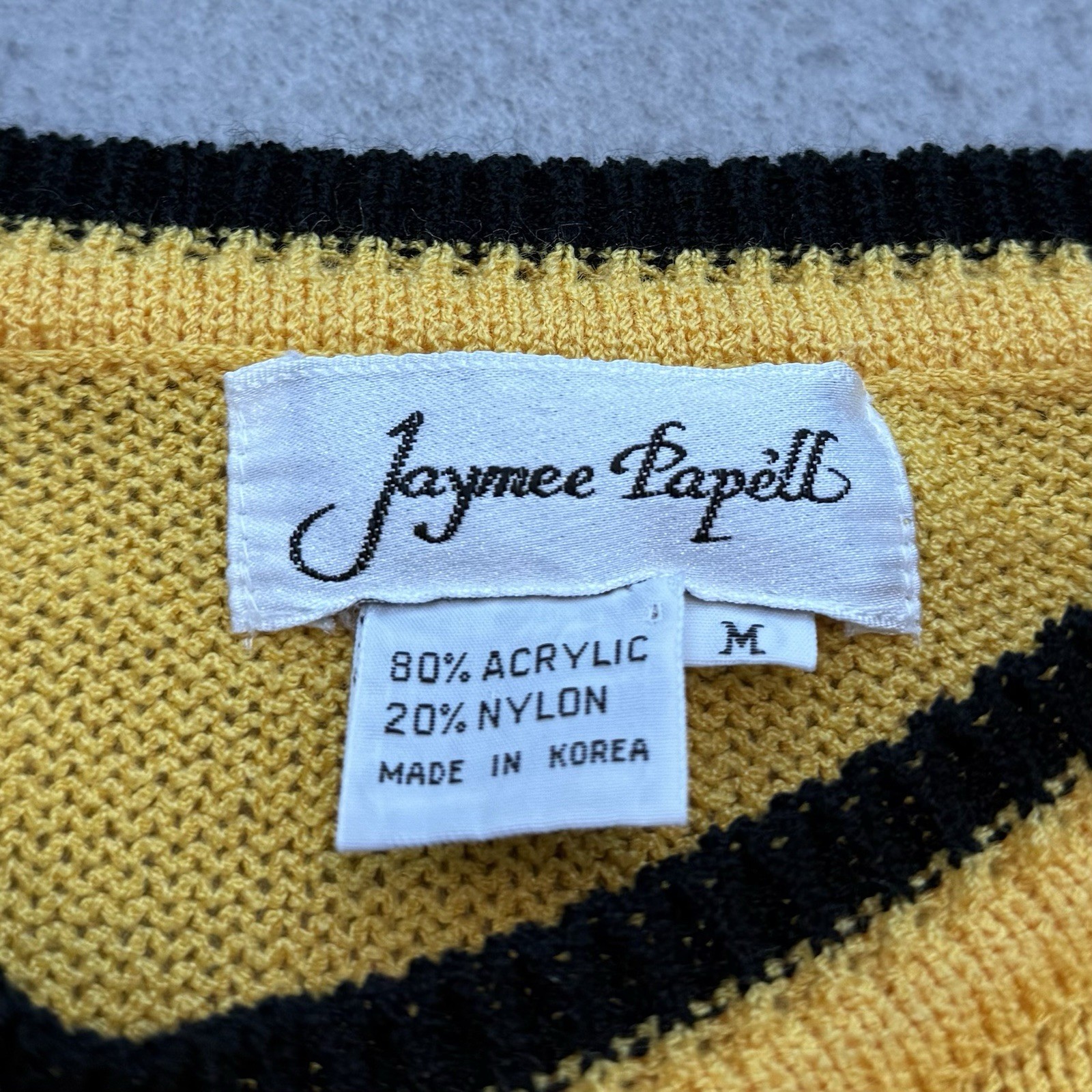 Vintage 80s Jaymee Papell Geometric Sweater Medium Yellow Funky Art Teacher 1980