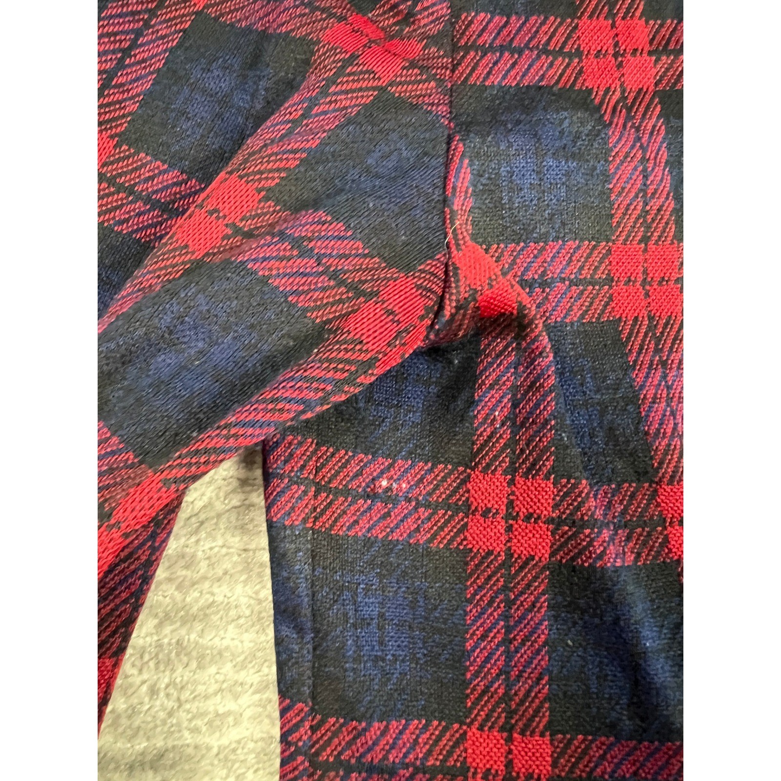 Leslie Fay Jacket Womens 8 Red Navy Plaid Vintage Knit Button Front Collarless