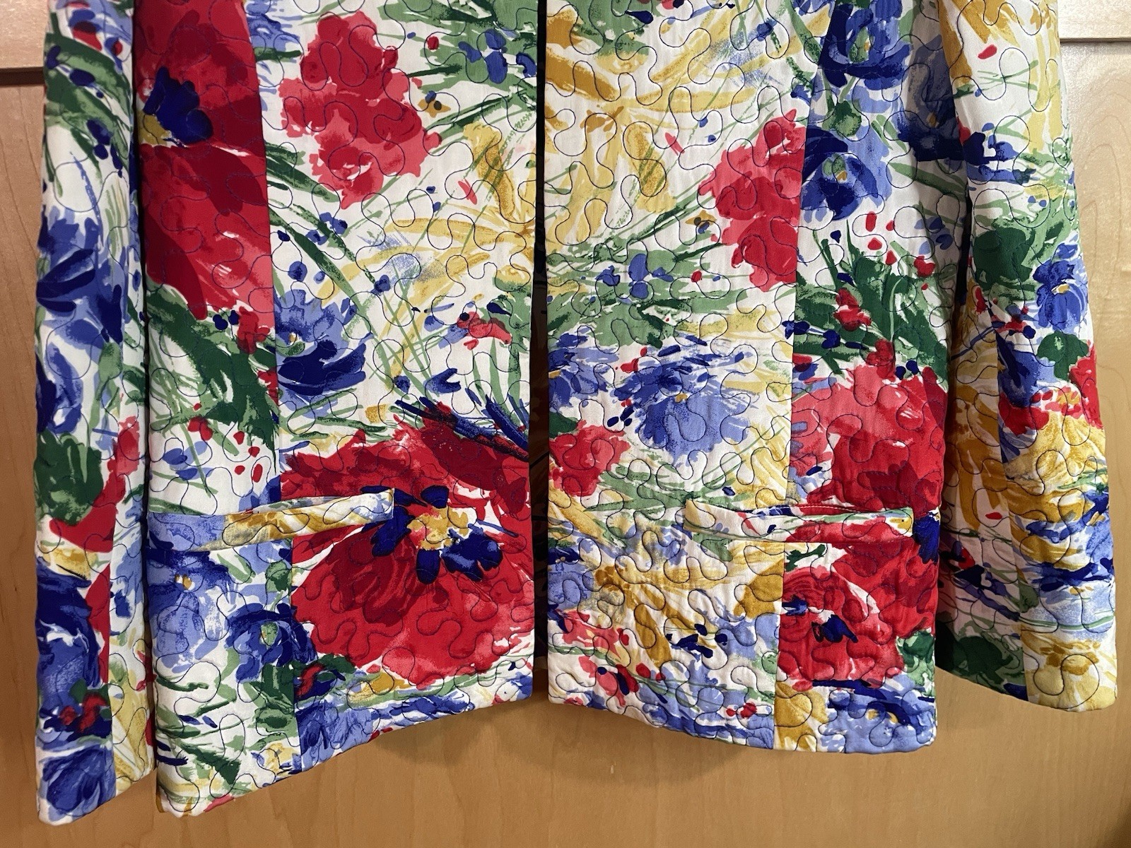 Vintage Neiman Marcus Floral Watercolor Quilted Jacket Size 10 by David Hayes