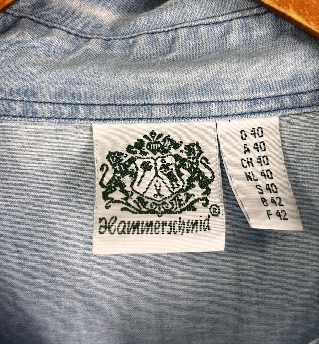Hammerschmid Vintage Chambray Shirt Womens Size 40 German Cotton Embroidered