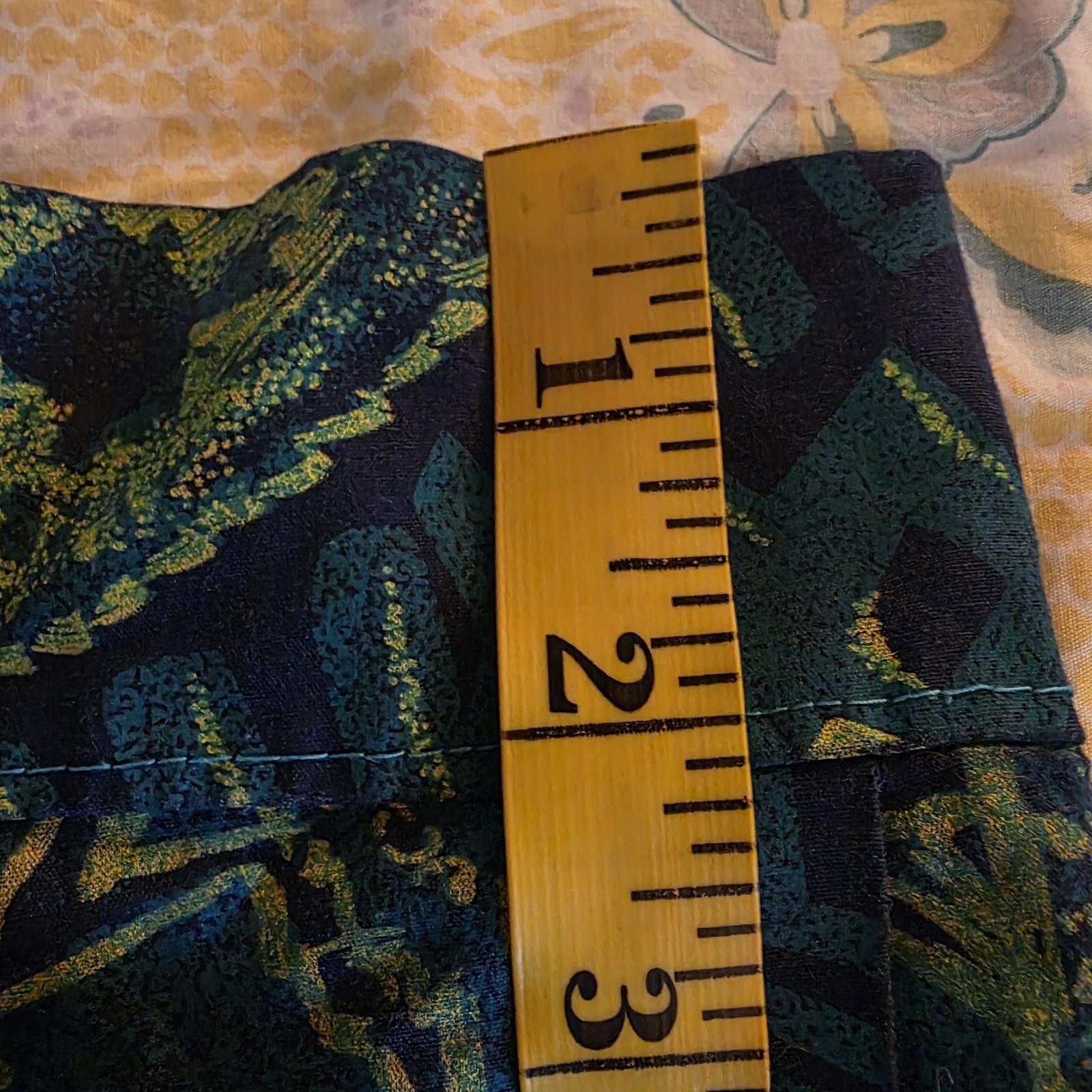 Vintage Abstract Geometric Print Midi Skirt Teal Green Pleated Full A-Line 30W