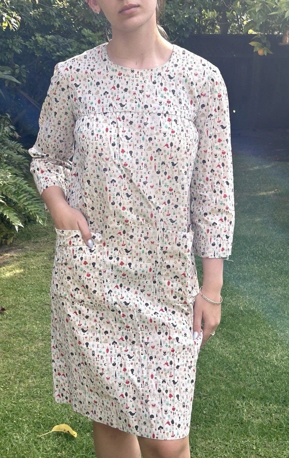 Vintage 60s Handmade M Smock Dress Alphabet Print