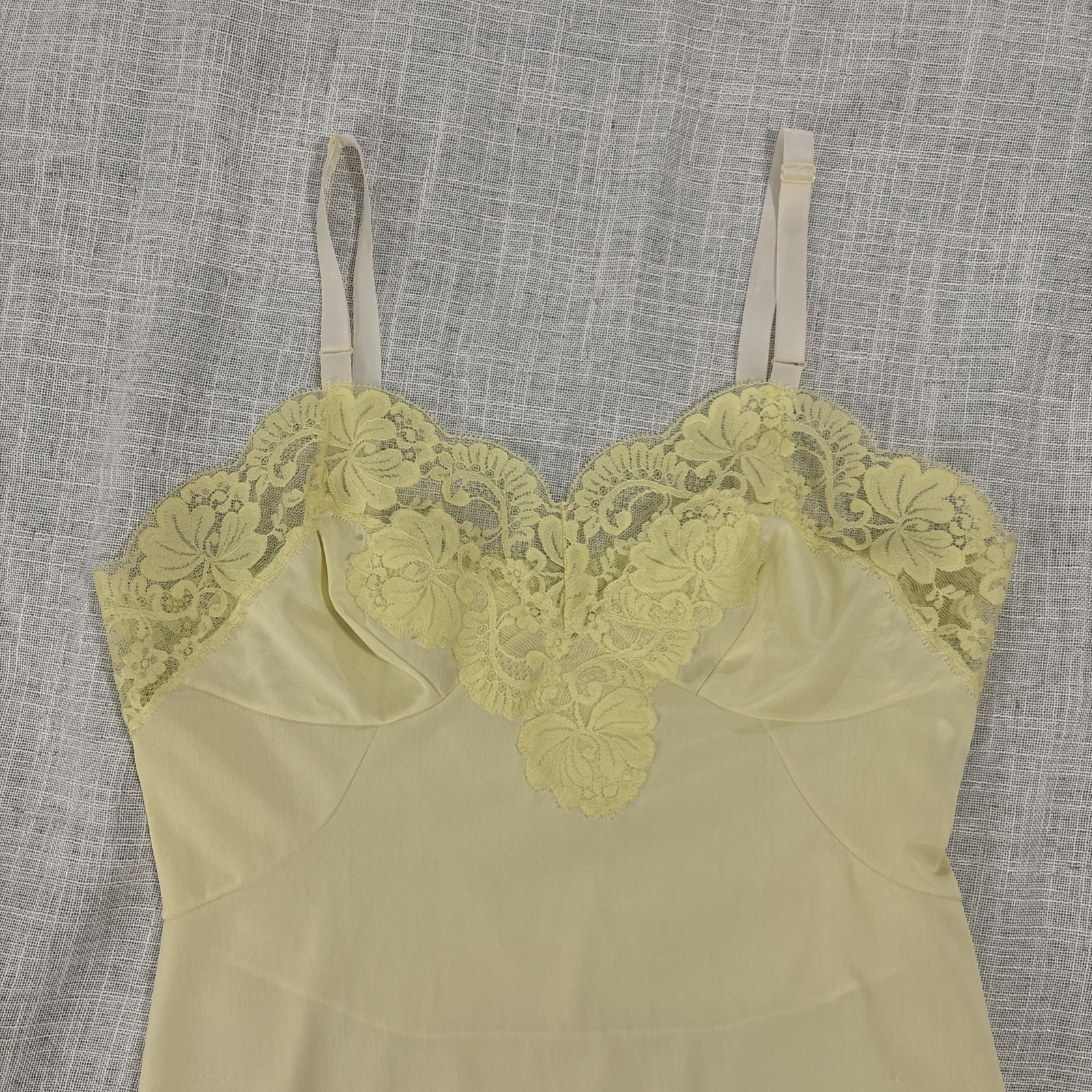 Vintage Sears Nylon Lace Full Slip Yellow Size 34 Dainty