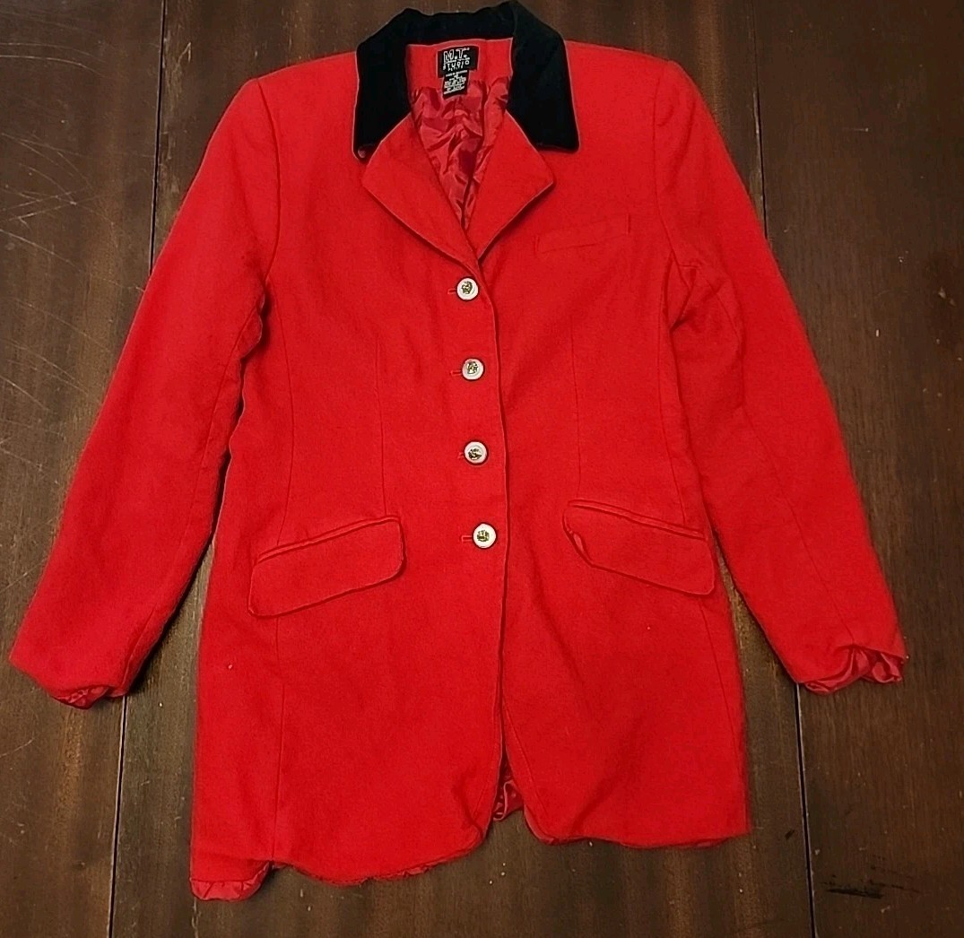 Vintage Morgan Taylor Red Wool W/ Black Velour Collar Pea Coat 12P Big Button