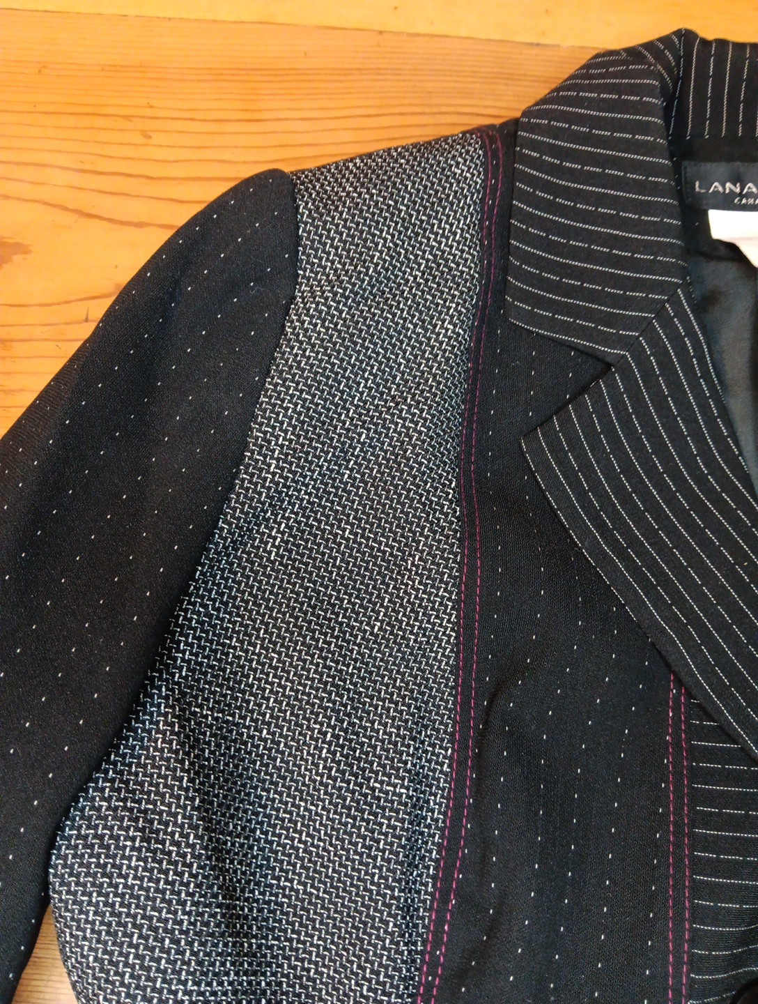 VTG Lana Lee Womens 10 Jacket Cropped Retro Black Gray Artsy Pinstripe Indie