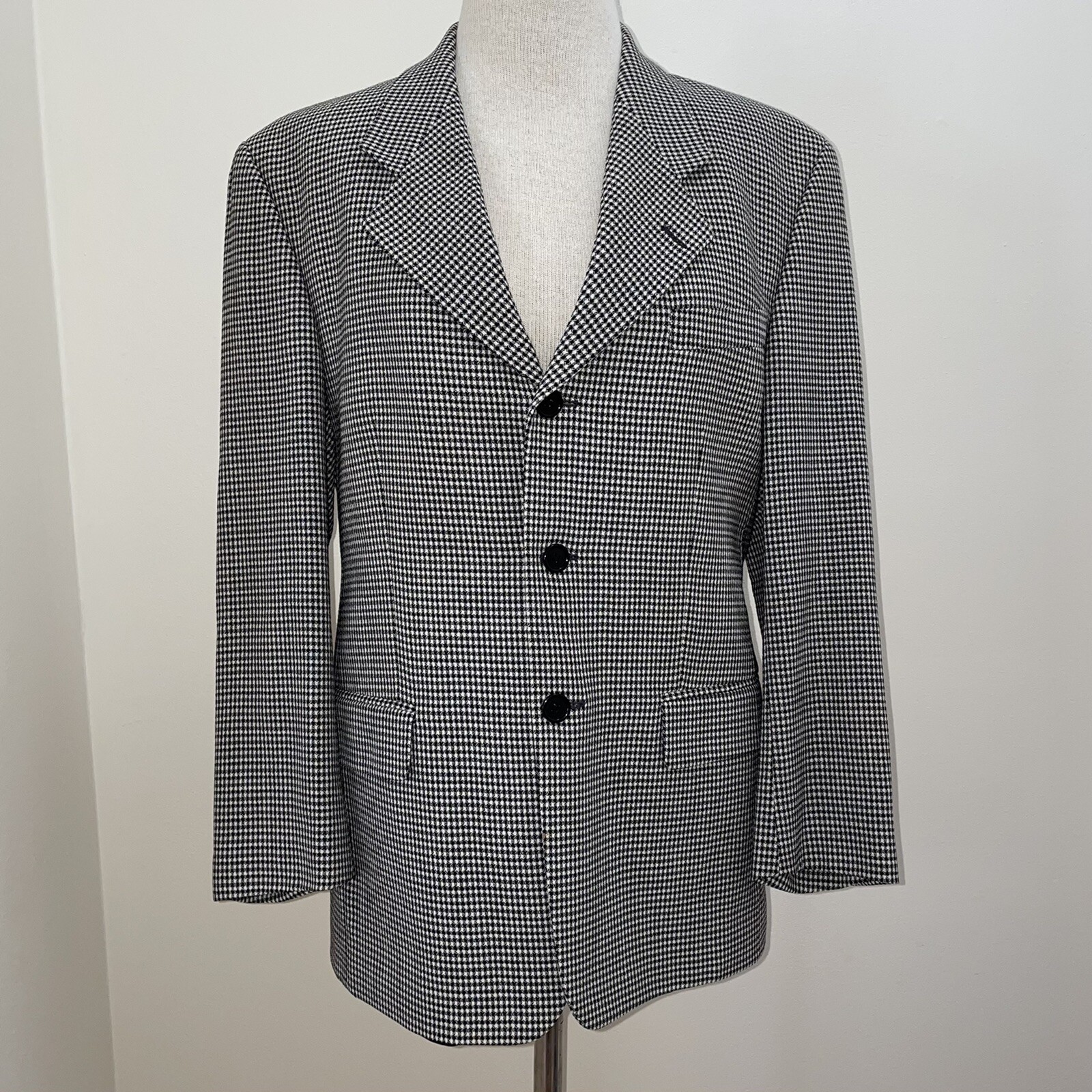 Vintage Wool Black/White Checkered Oversized Blazer Sz S/Medium Academia Preppy