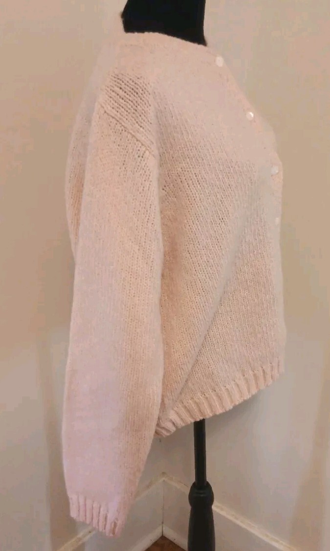 Vintage Carson Pirie Scott Cardigan Chunky Powder Pink Sweater Grandma Cottage