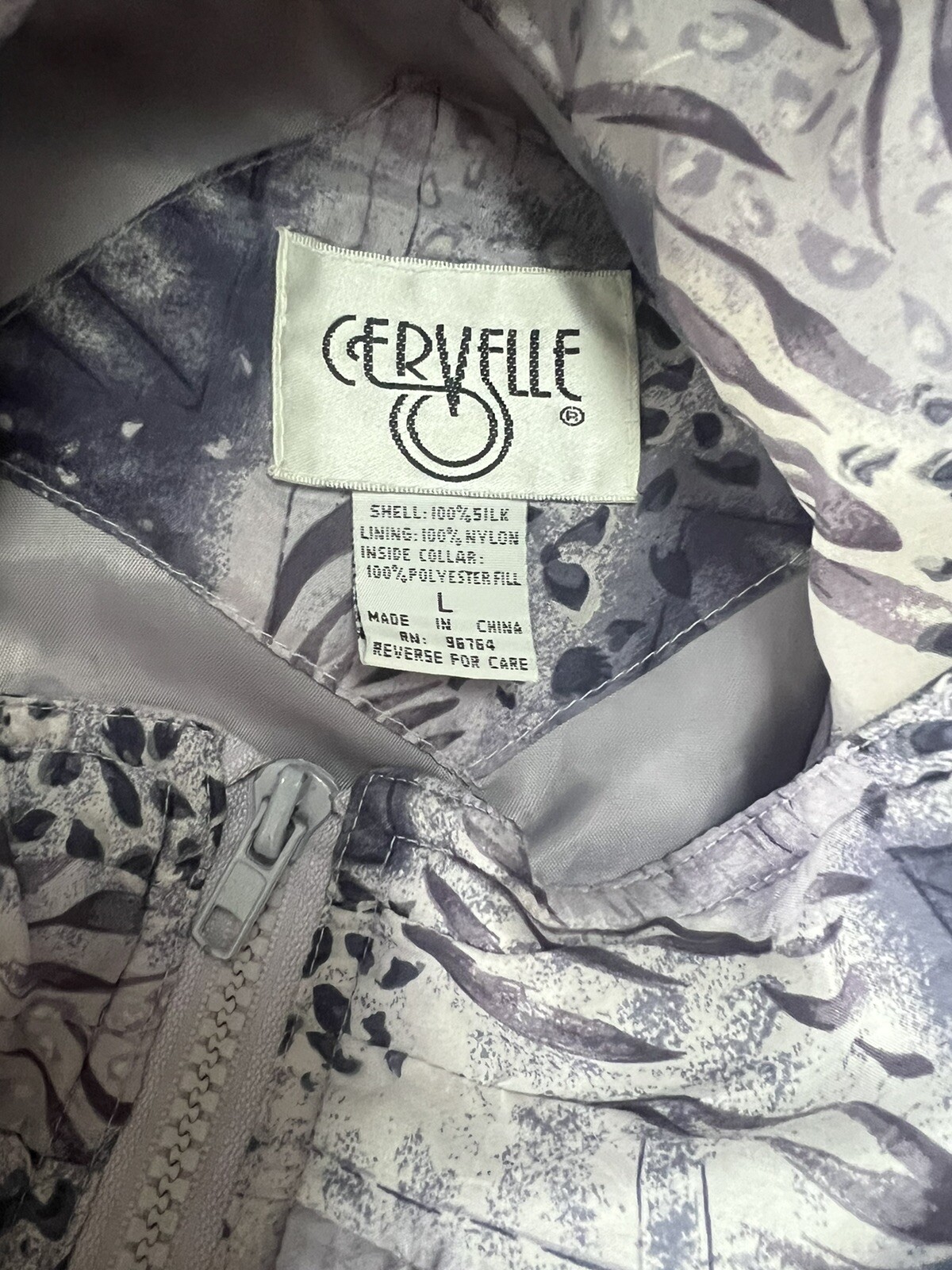 Silk Windbreaker Jacket Vintage Cervelle Pale Purple Silver Size Large Lined