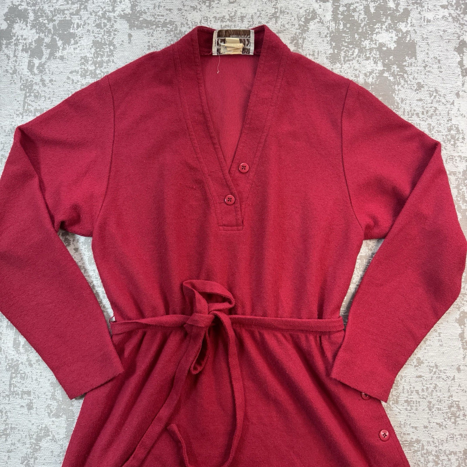 LF Petite Leslie Faye Vintage Red Dress Lightweight Terry Cloth V-Neck USA