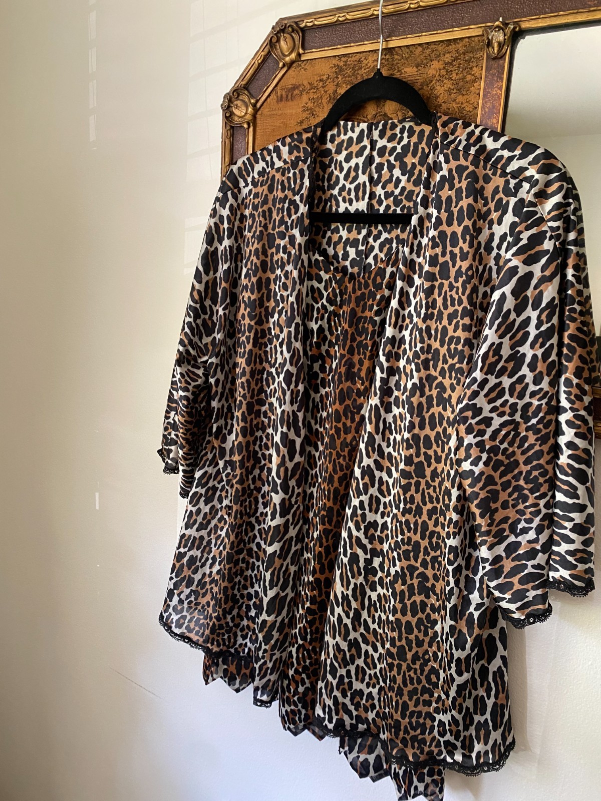Vintage 1960s Leopard Mini Half Slip & Robe Set Boho Small