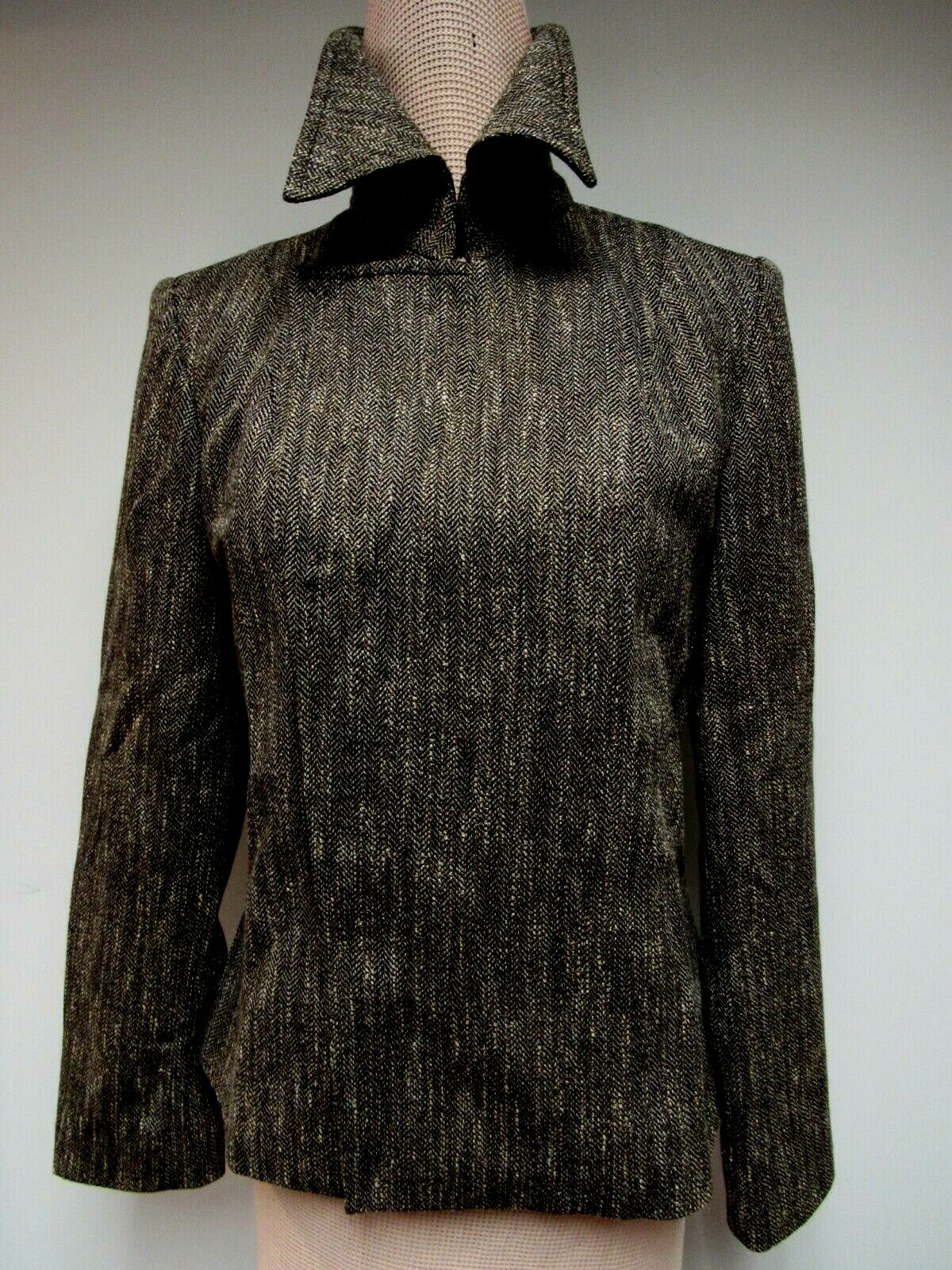 VTG COMPANY ELLEN TRACY Wool Blnd Jacket Biker Style Zipper Harris Tweed Gray 6