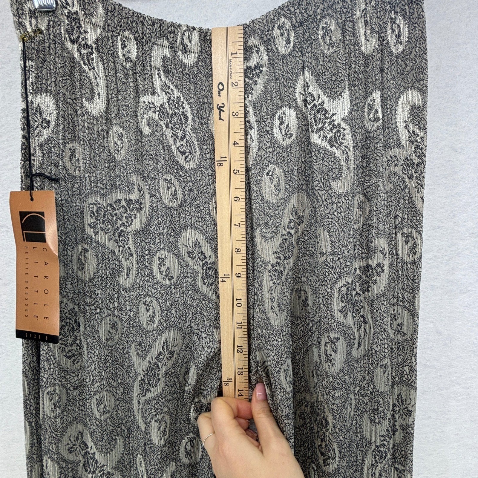 Vintage 90s Carole Little Pant Set Womens 8 Grey Jacquard Floral Two Piece Boho