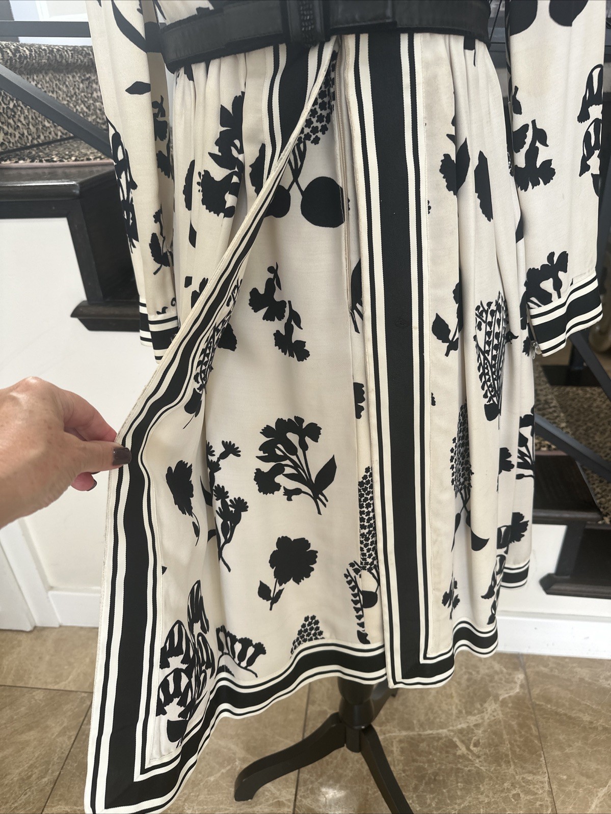 Geoffrey Beene 60s Black & White Silhouette Floral Print Empire Babydoll Dress S