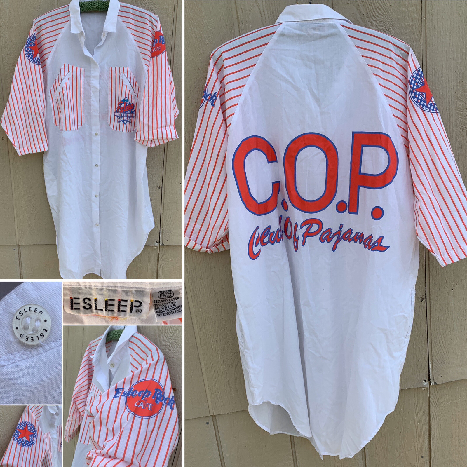 Vintage ESLEEP Nightshirt COP Club Of Pajamas Esleep Rock Cafe 1980s 1990s