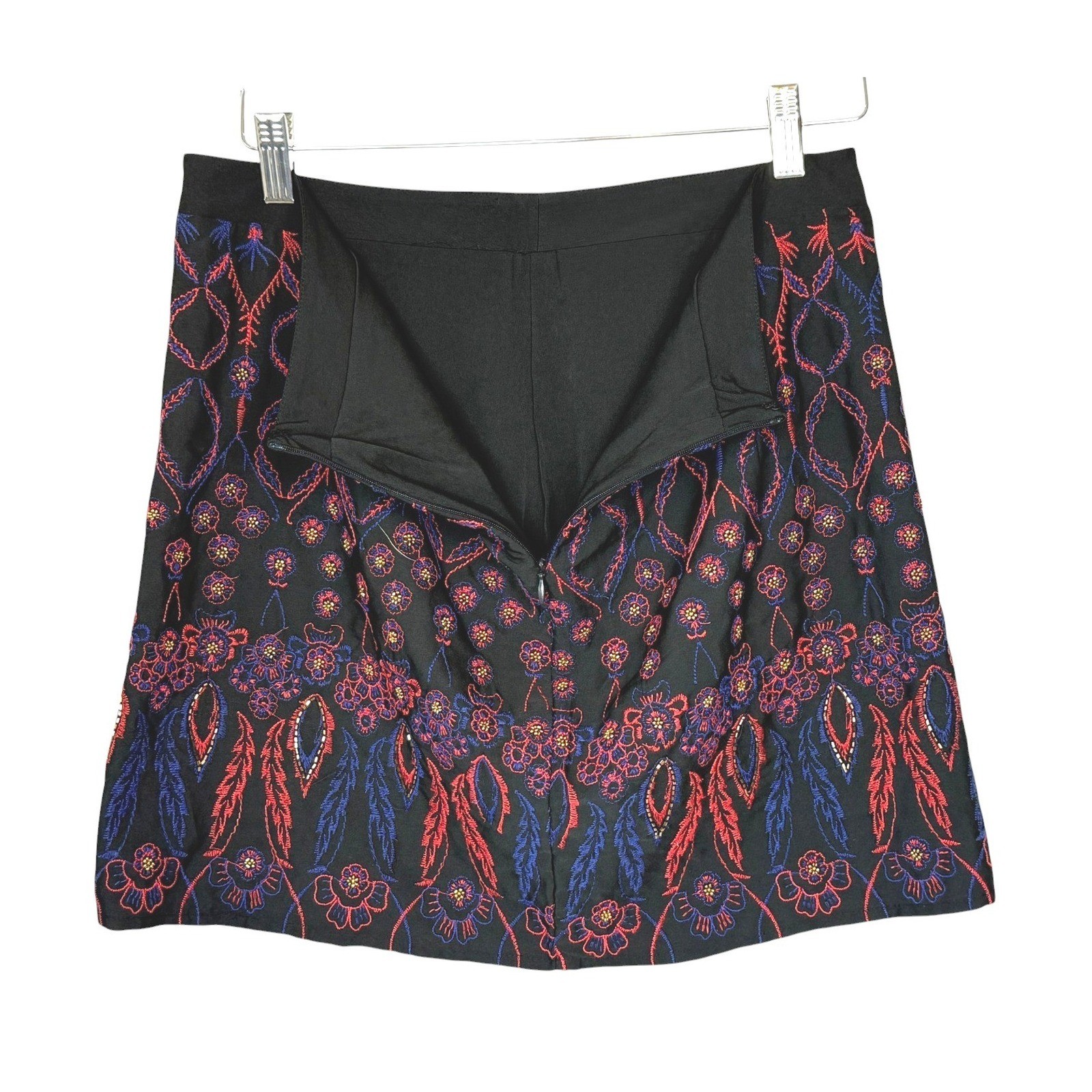 Forever 21 Womens L Black Embroidered Mini Skirt Boho Floral Beaded Y2K