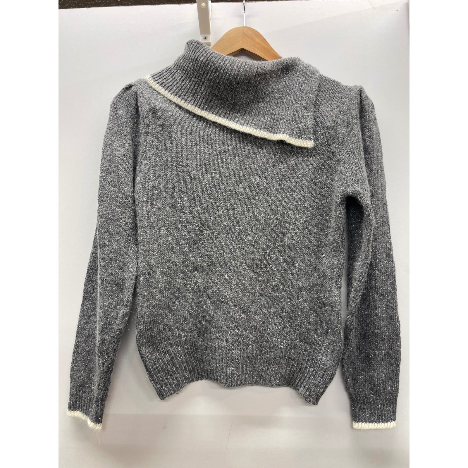 Parrinello Vintage Silk Angora Blend Gray Knit Sweater Asymmetric Collar Medium