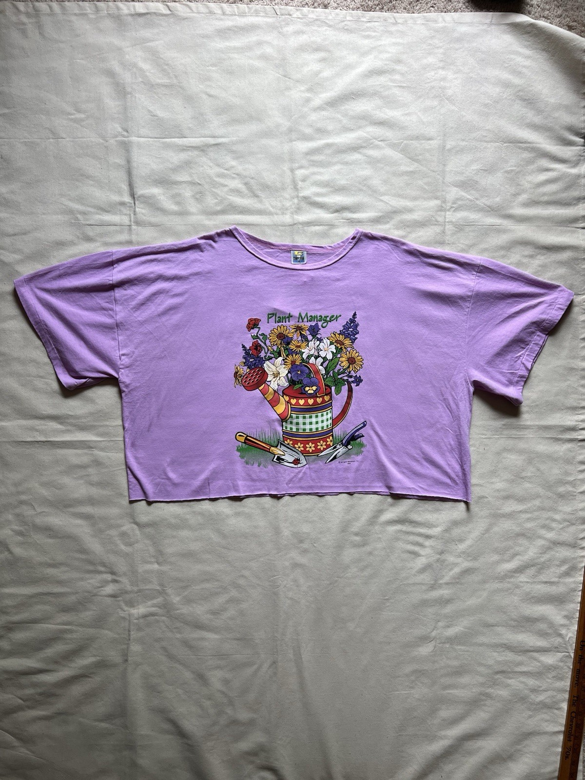 Vintage 80s 90s Plant Manager Cropped Shirt 4XL oversized Flowers Raw Hem